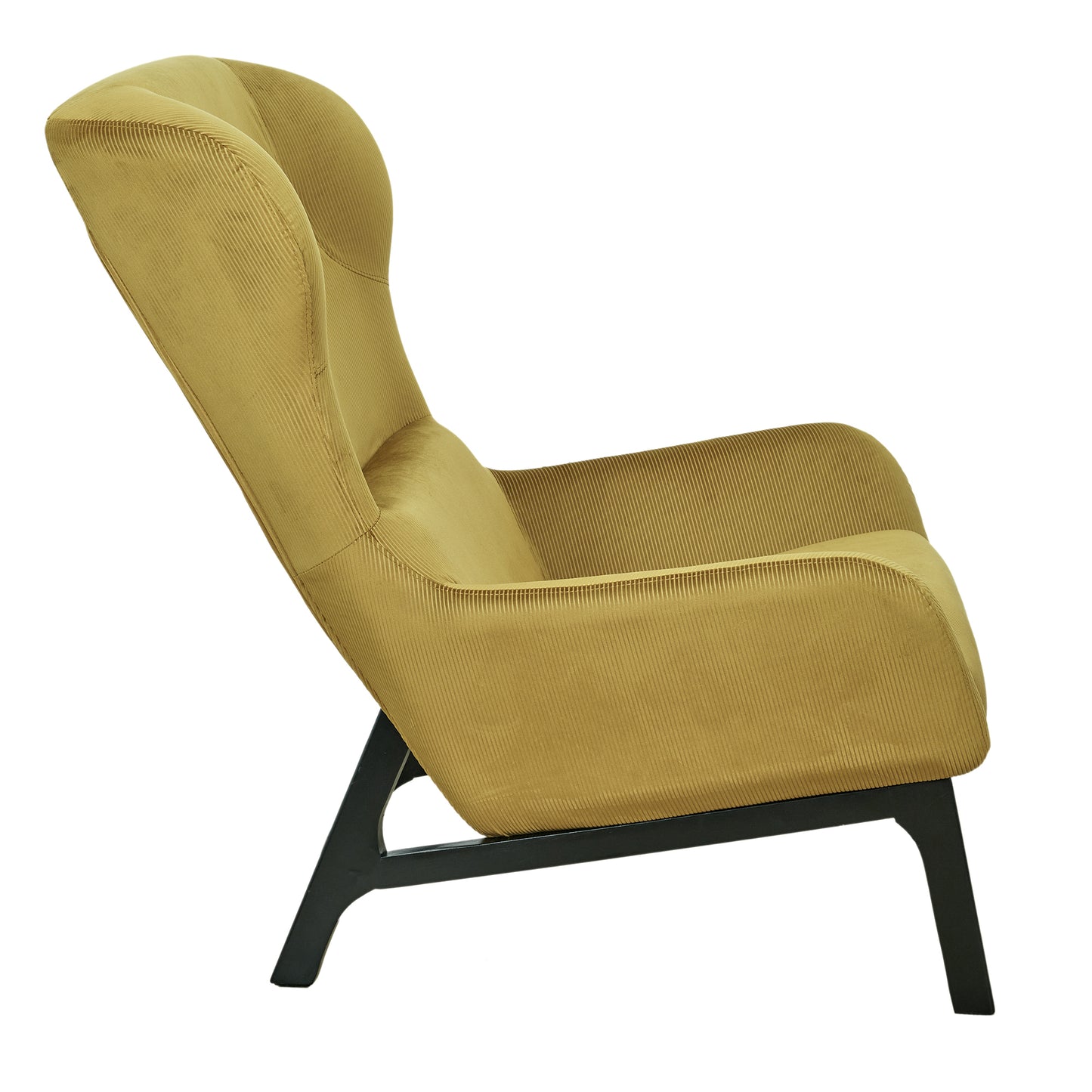 Fauteuil Velours Cotele Roma Jaune Moutarde