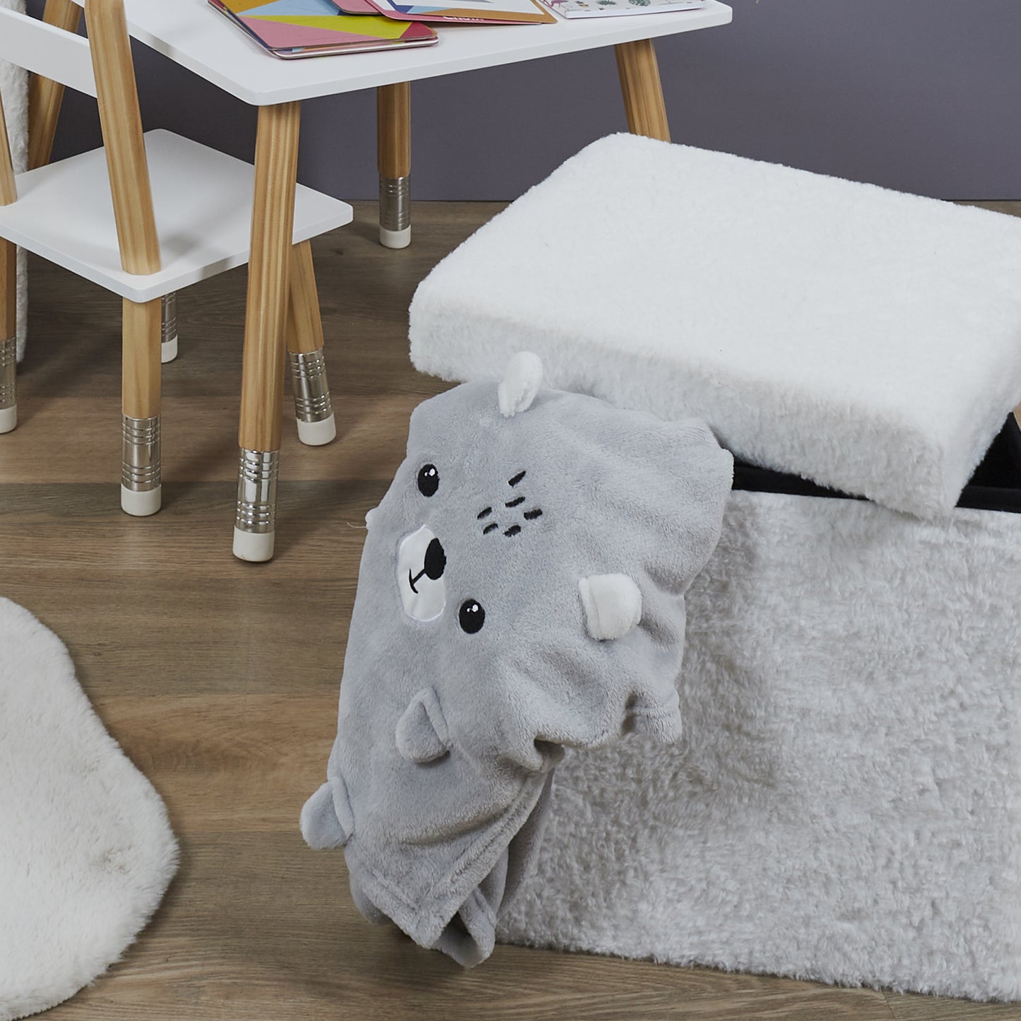 Pouf Pliable Imitation Fourrure Blanc