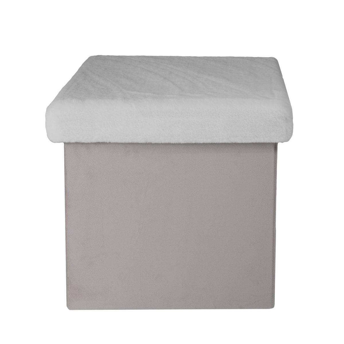 Coffre Pouf Pliable Gris Imitation Fourrure Leo