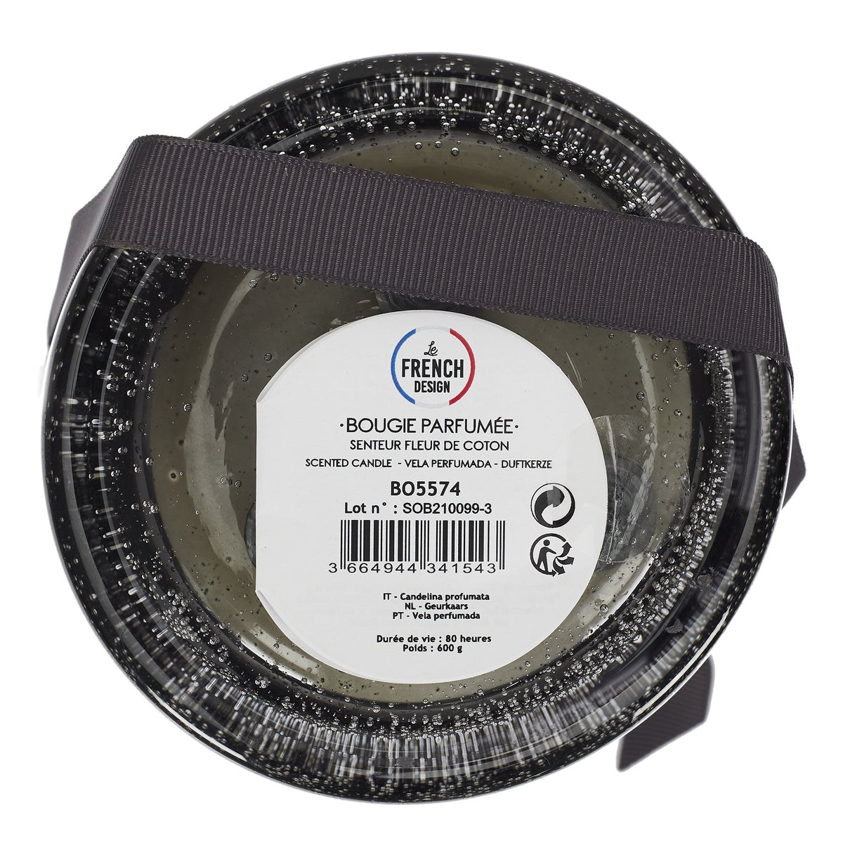 Bougie Parfumee Verre Bulle Gris Clair H16Cm