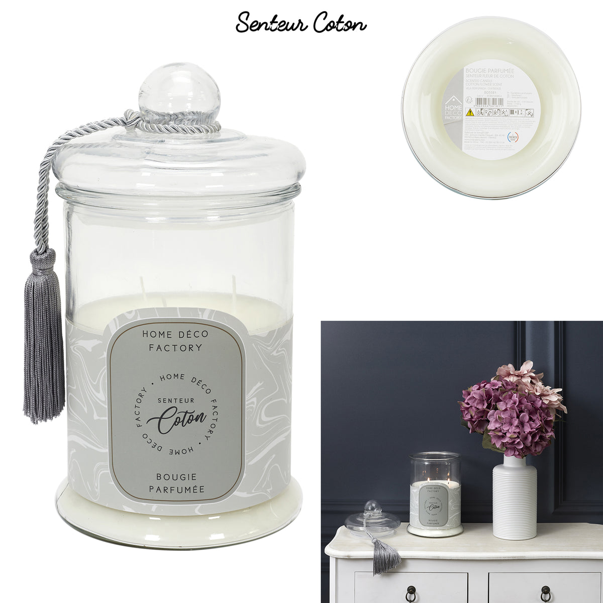 Bougie Parfumee Bonbonniere Grise H29Cm
