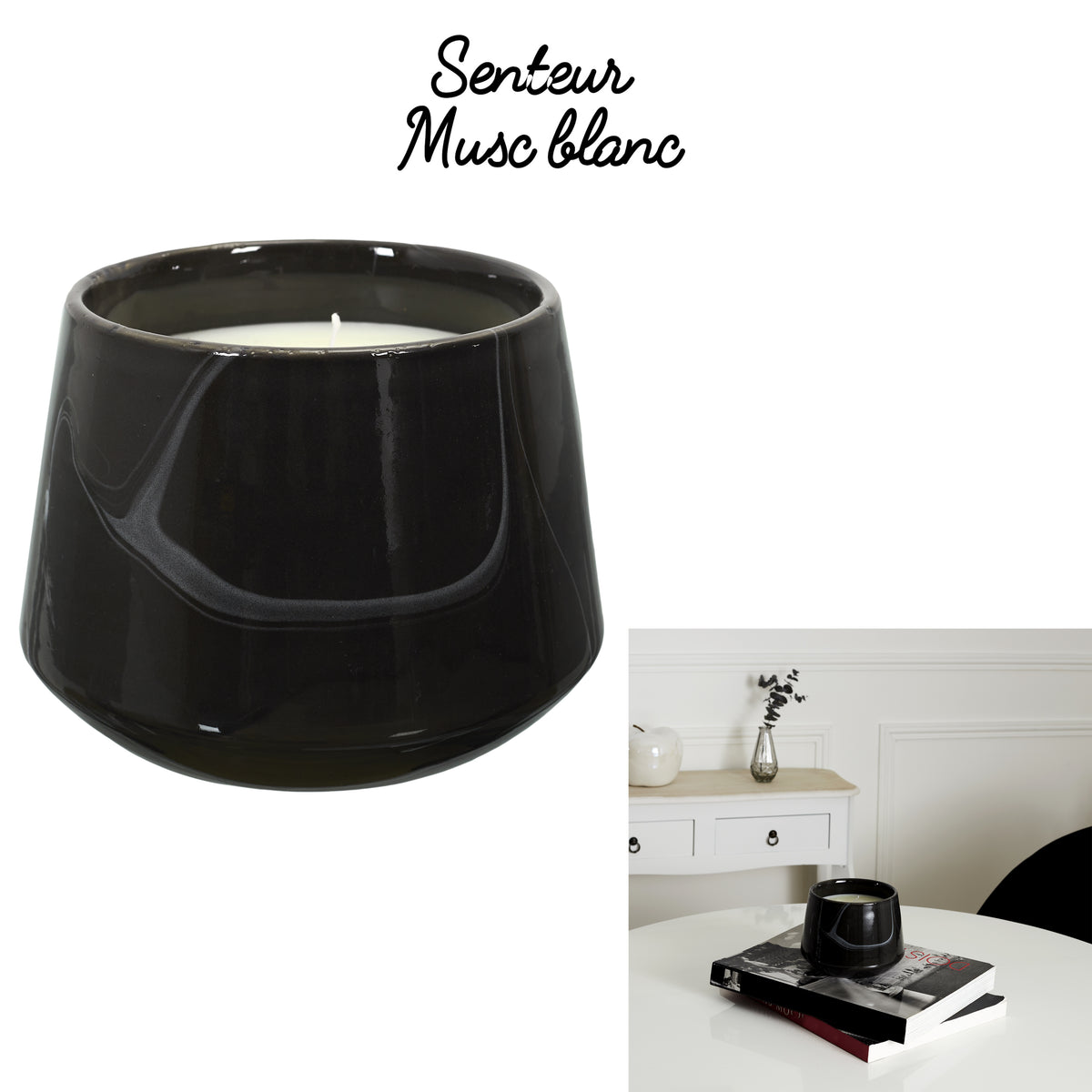 Bougie Parfumee Marbree Noire H13.5Cm