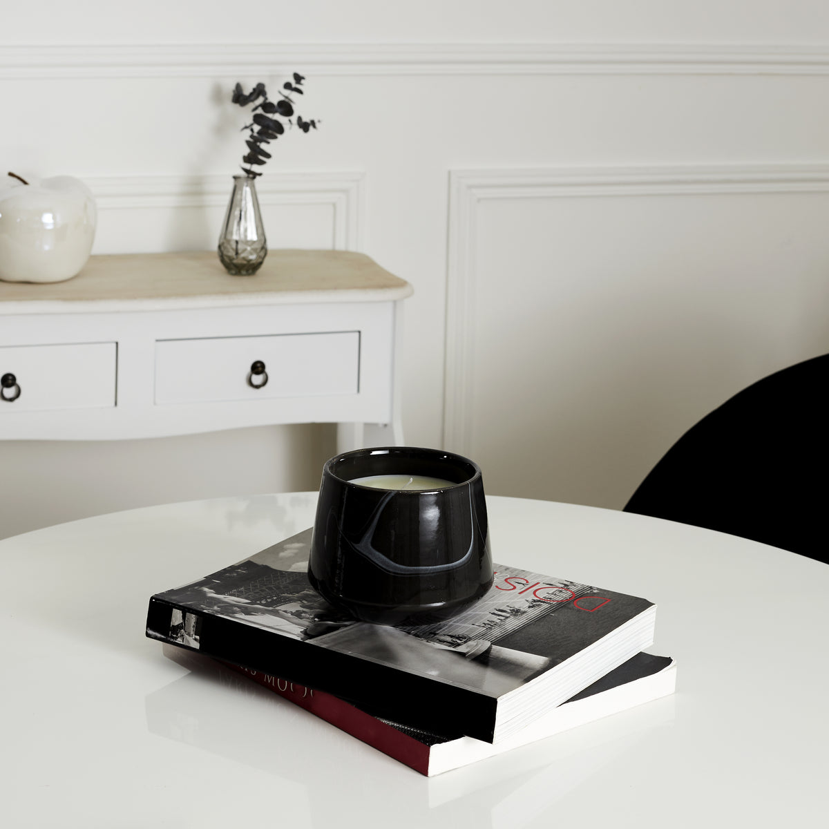 Bougie Parfumee Marbree Noire H13.5Cm