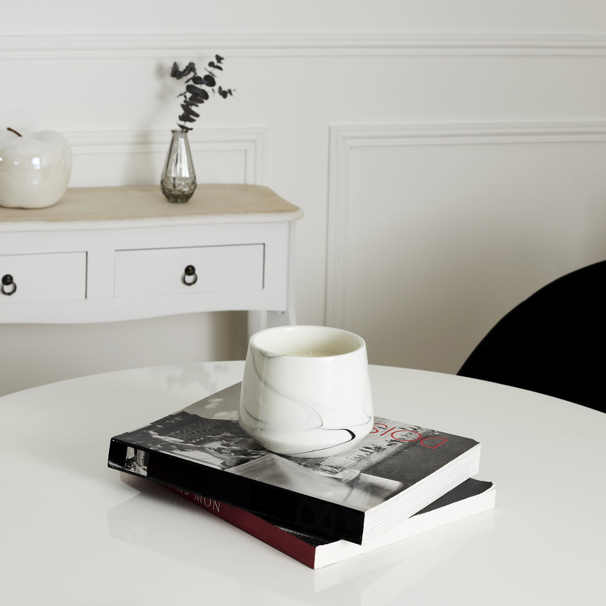 Bougie Parfumee Marbree Blanche H13.5Cm