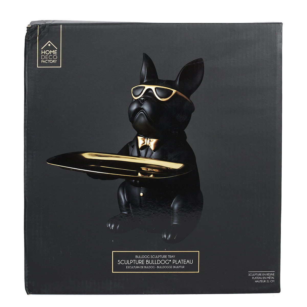Sculpture Deco Bulldog Noir Vide Poche 21Cm
