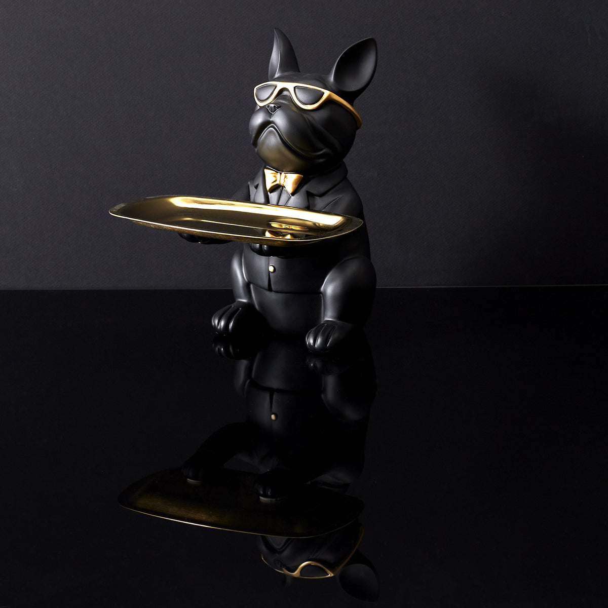Sculpture Deco Bulldog Noir Vide Poche 21Cm