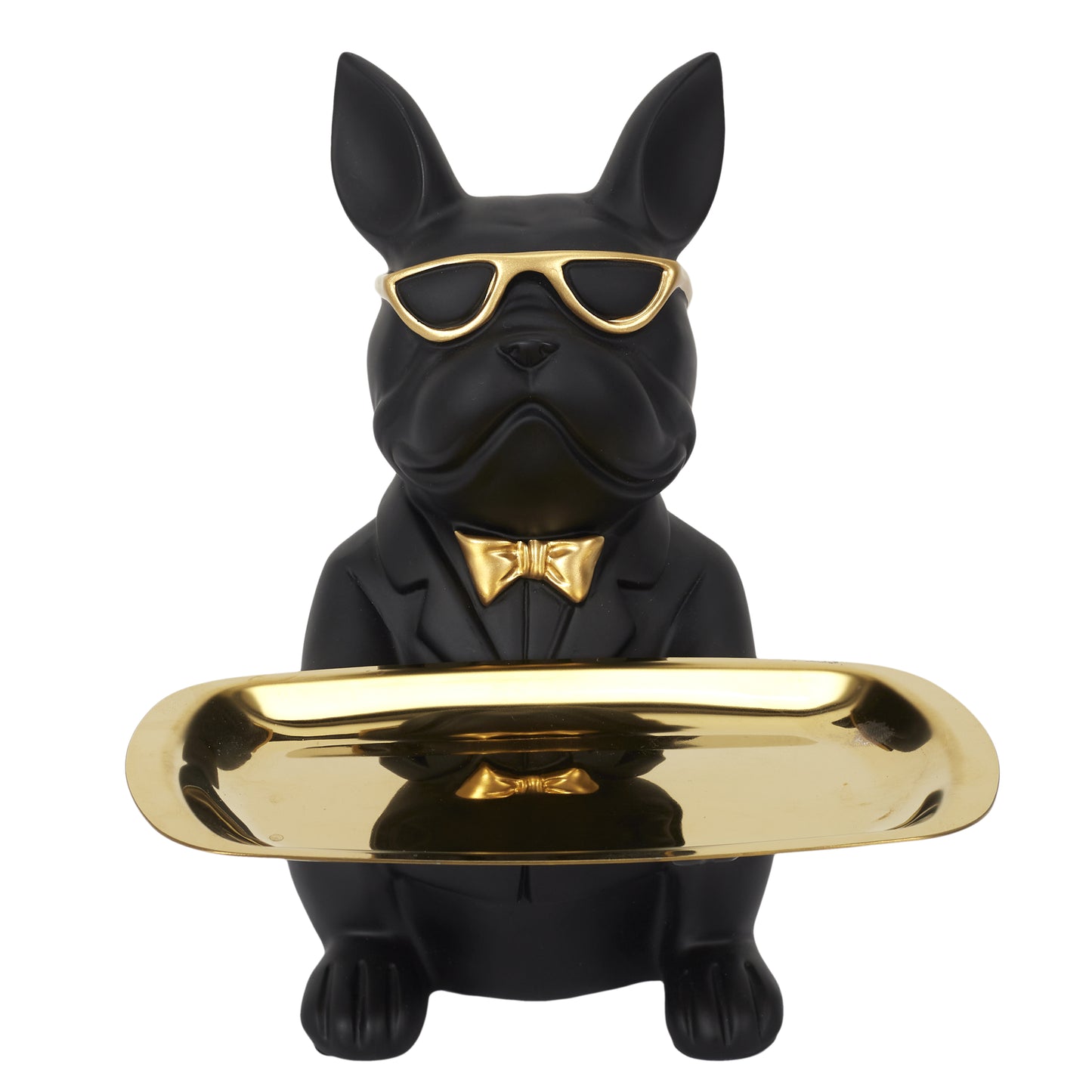 Sculpture Deco Bulldog Noir Vide Poche 21Cm