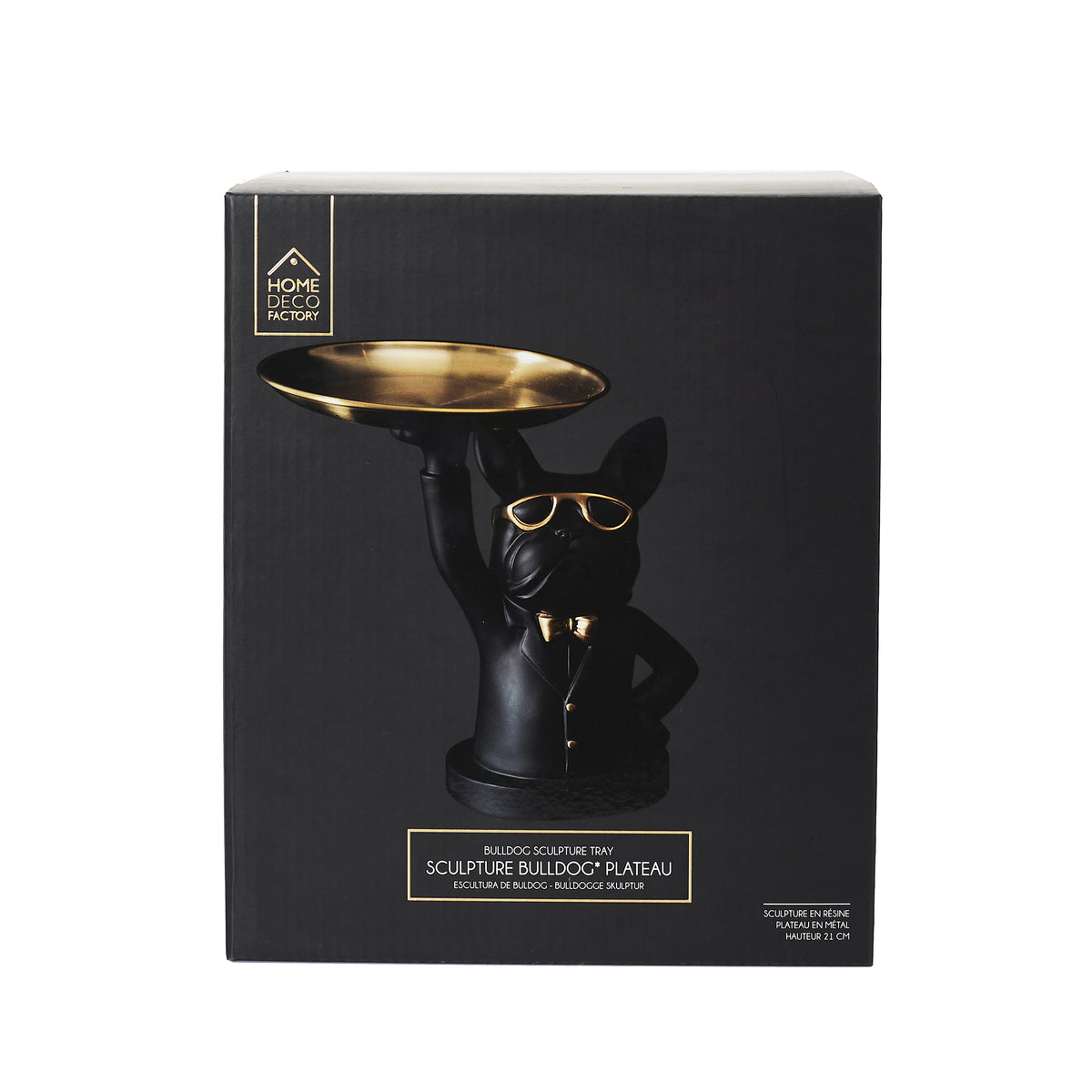 Sculpture Deco Bulldog Noir Vide Poche 23Cm
