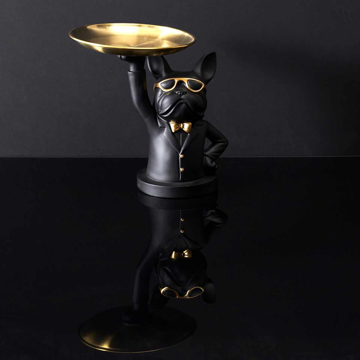 Sculpture Deco Bulldog Noir Vide Poche 23Cm