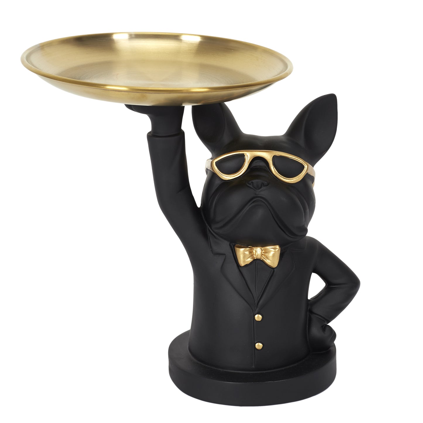 Sculpture Deco Bulldog Noir Vide Poche 23Cm
