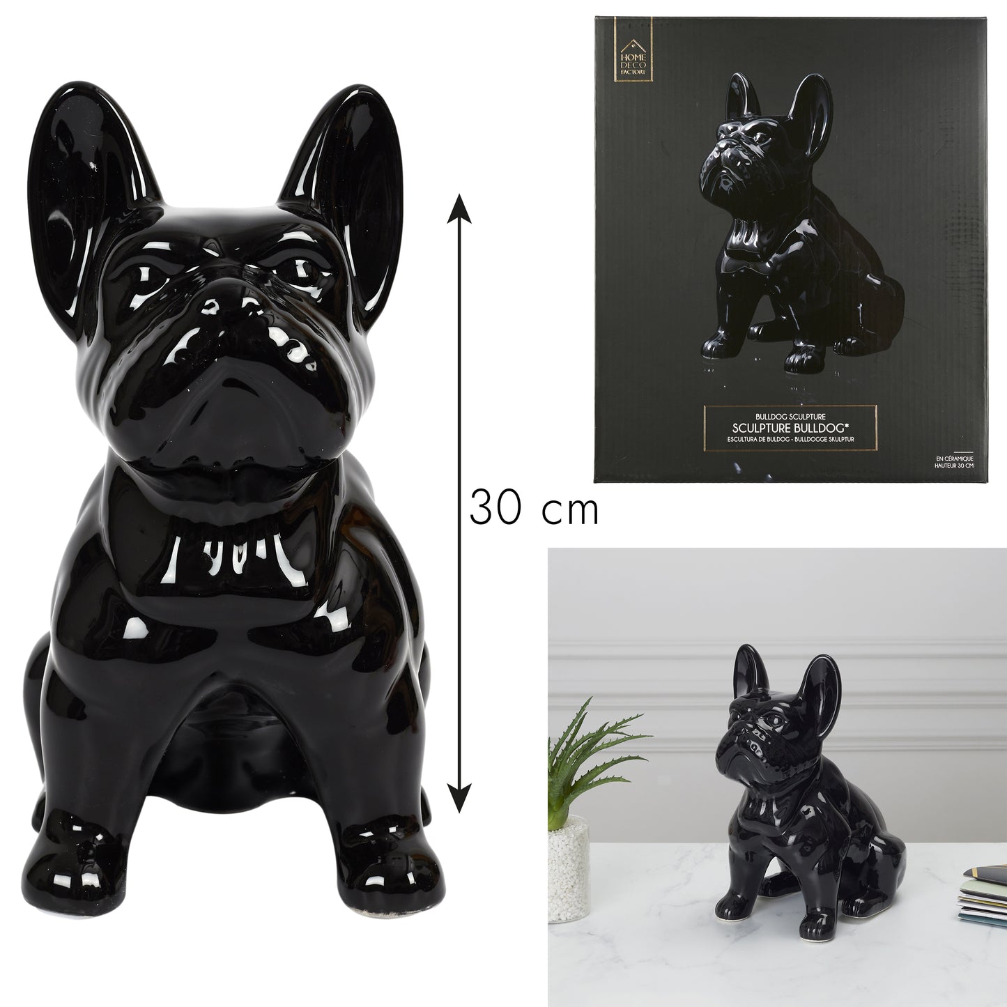 Bulldog Ceramique Noir 30Cm