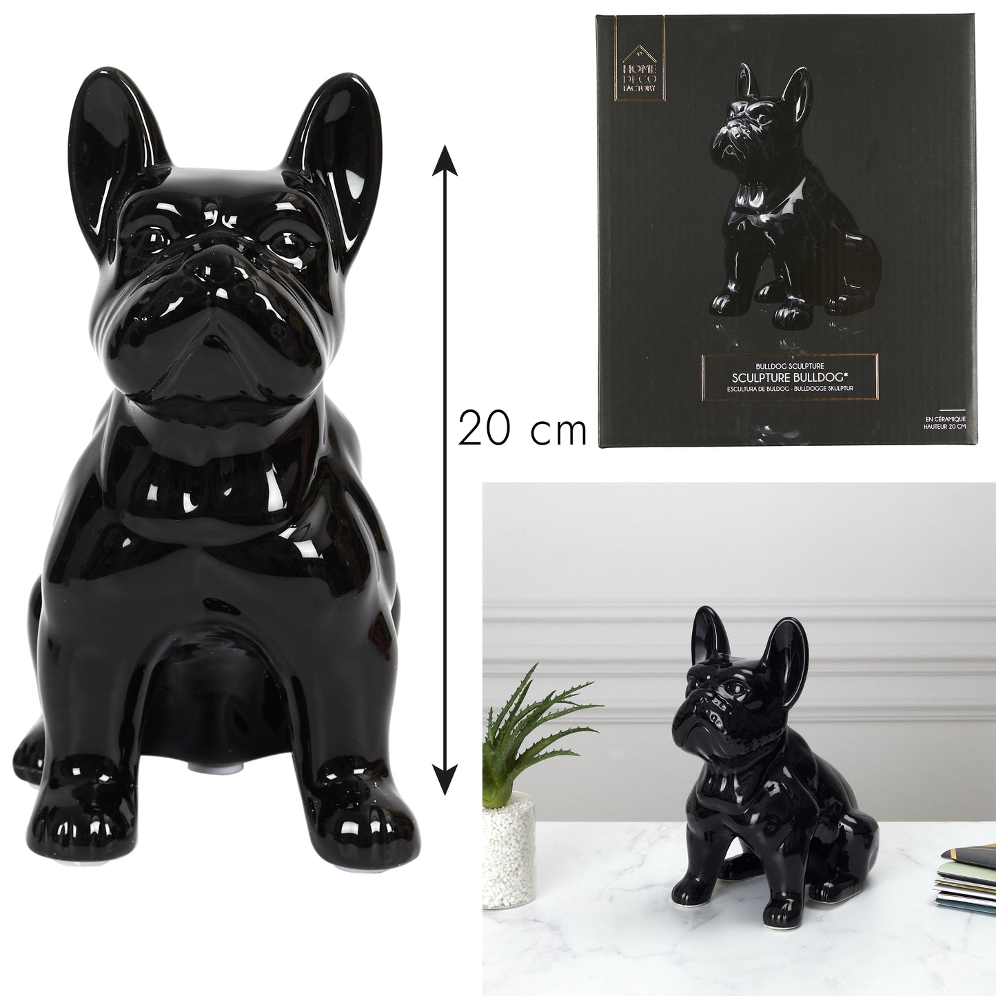 Bulldog Ceramique Noir 20Cm