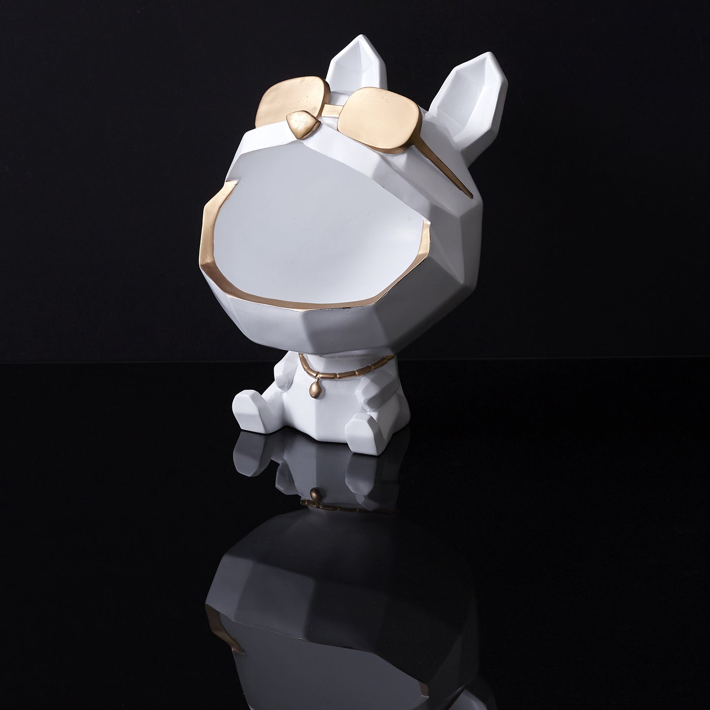 Sculpture Chien A Lunettes Blanc Vide Poche