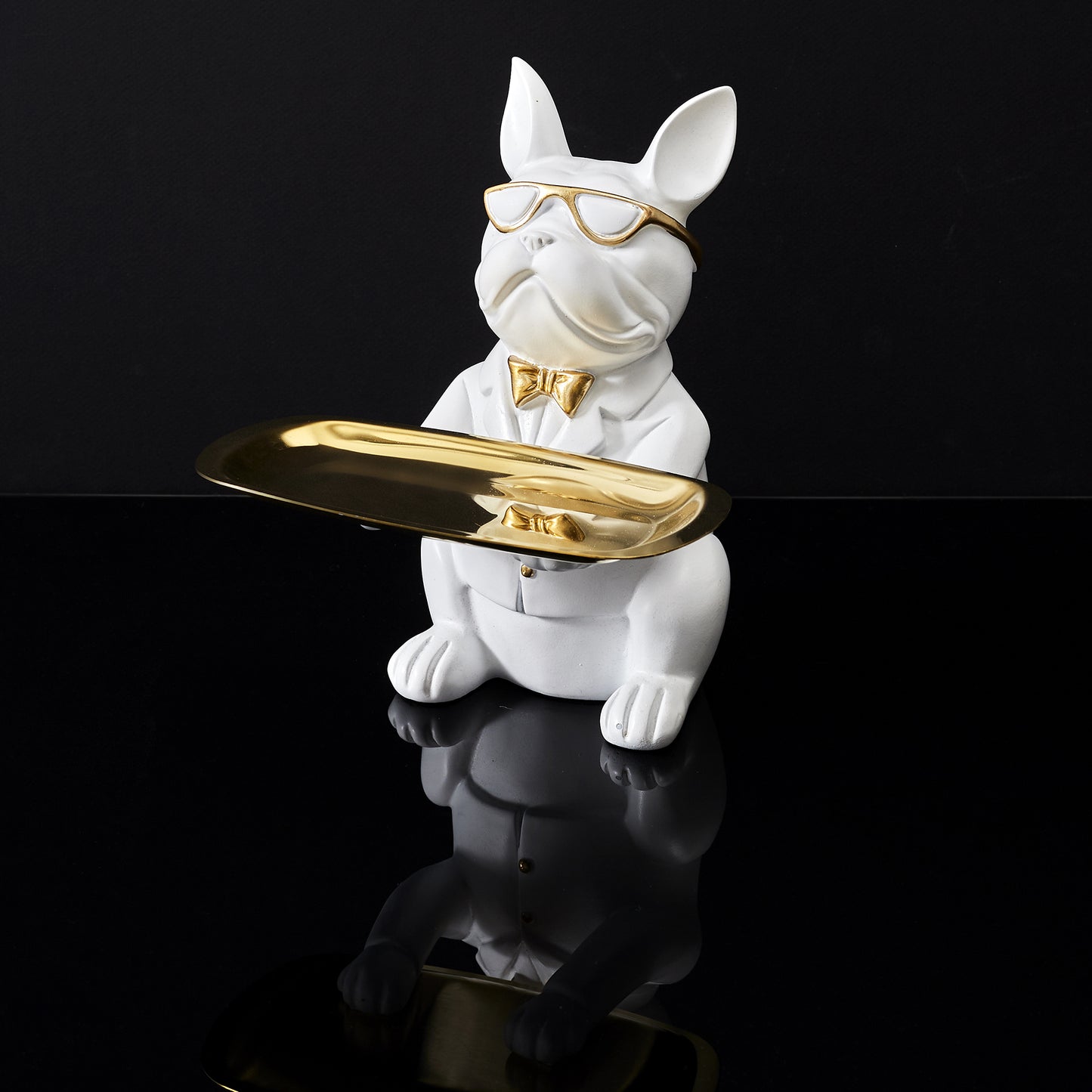 Sculpture Deco Bulldog Blanc Vide Poche 23Cm