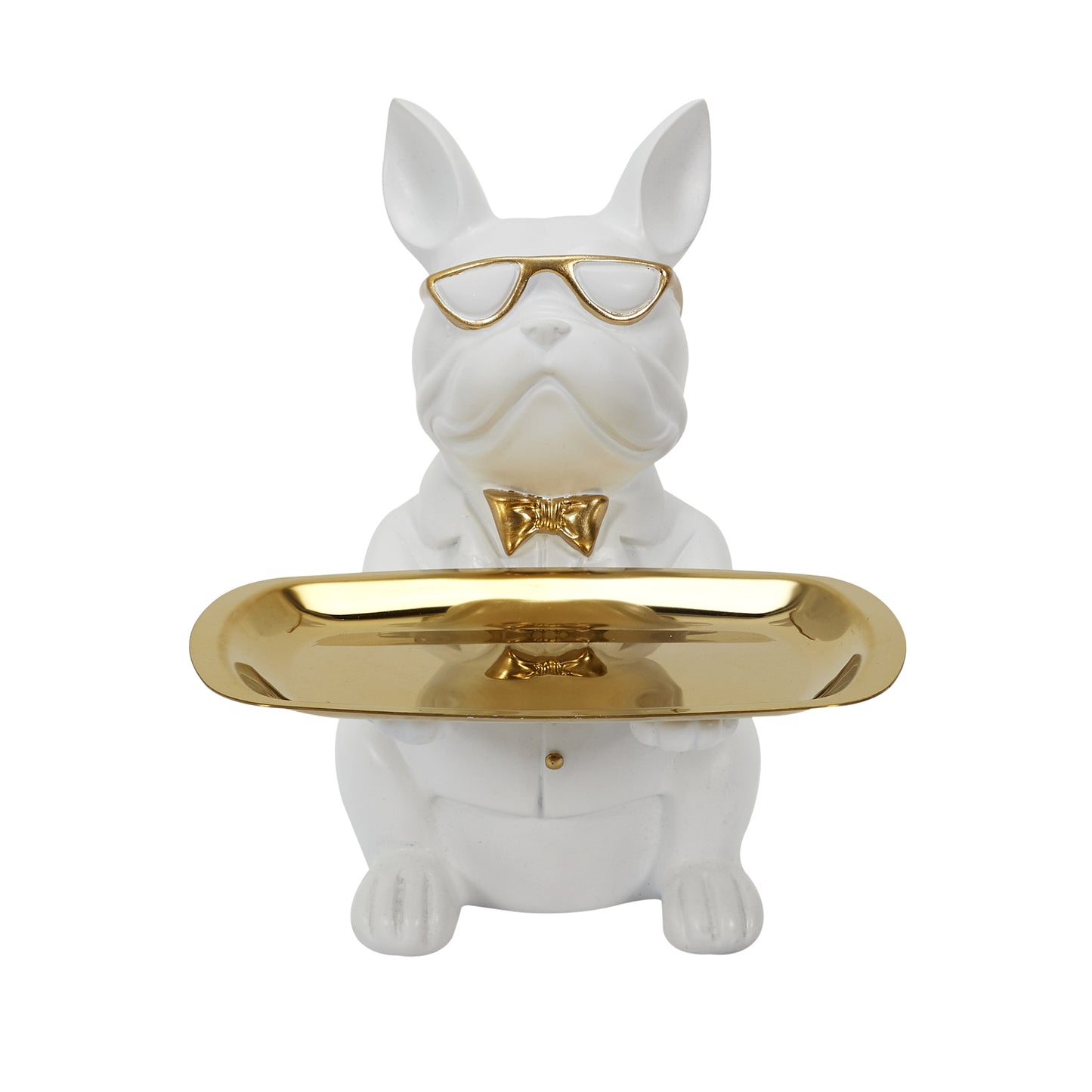 Sculpture Deco Bulldog Blanc Vide Poche 23Cm