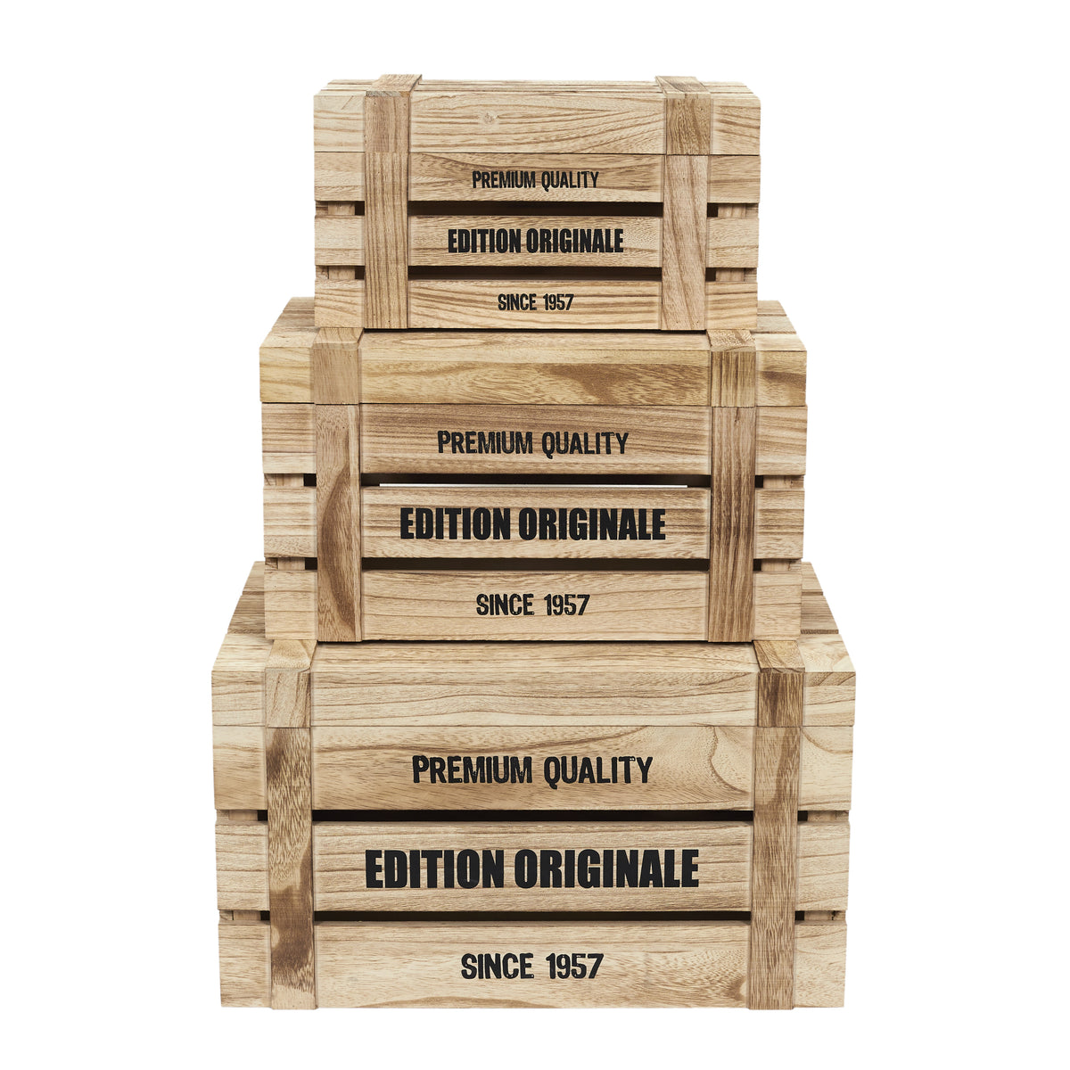 Cagette De Rangement Malle Bois X3