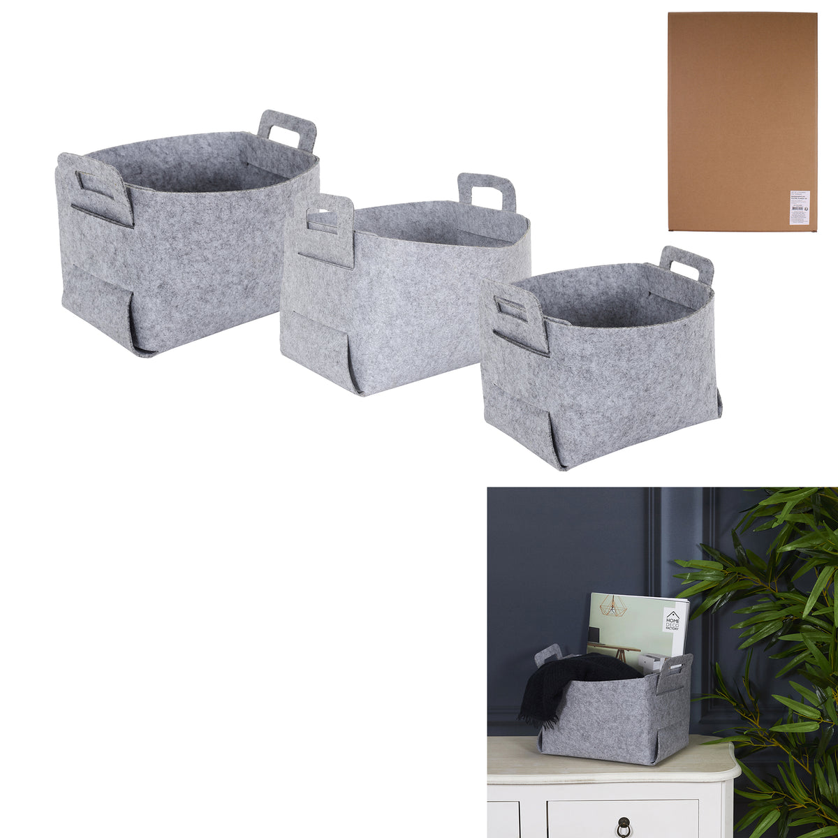 Lot De 3 Rangements En Feutre Pliables