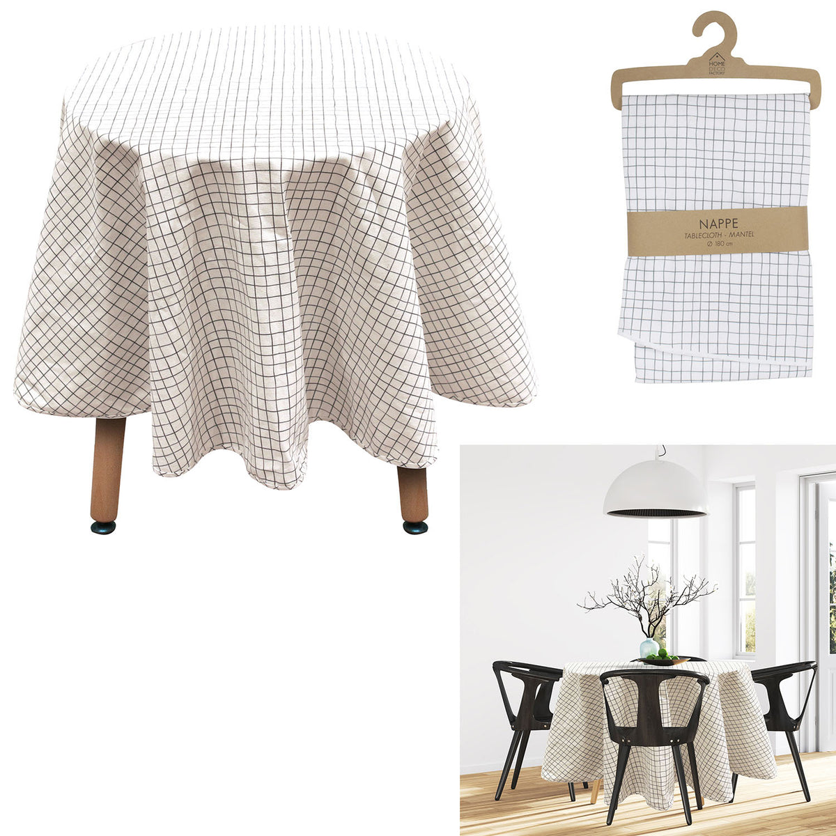 Nappe Ronde Quadrillage 180Cm