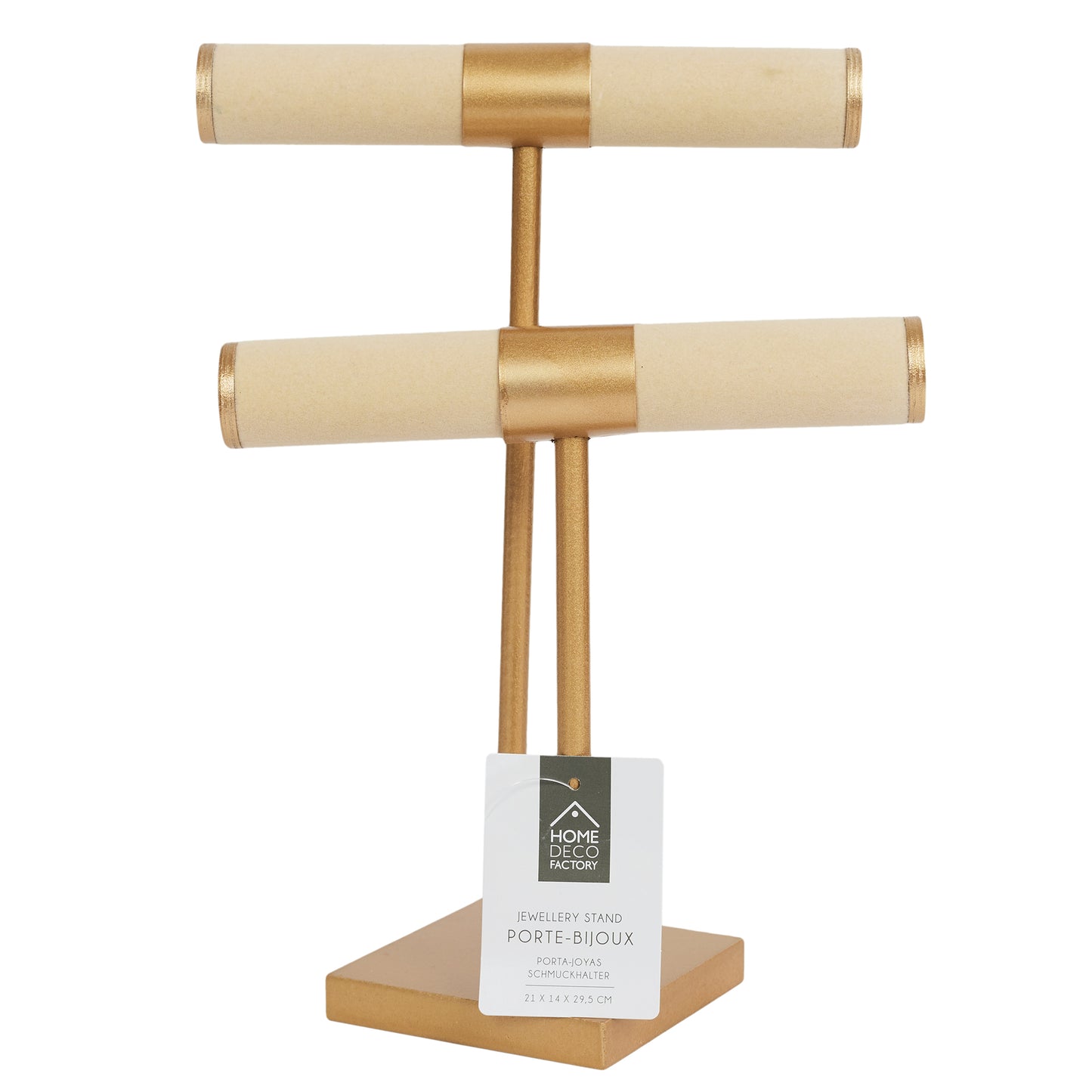 Porte Bijoux Double Beige Pied Dore