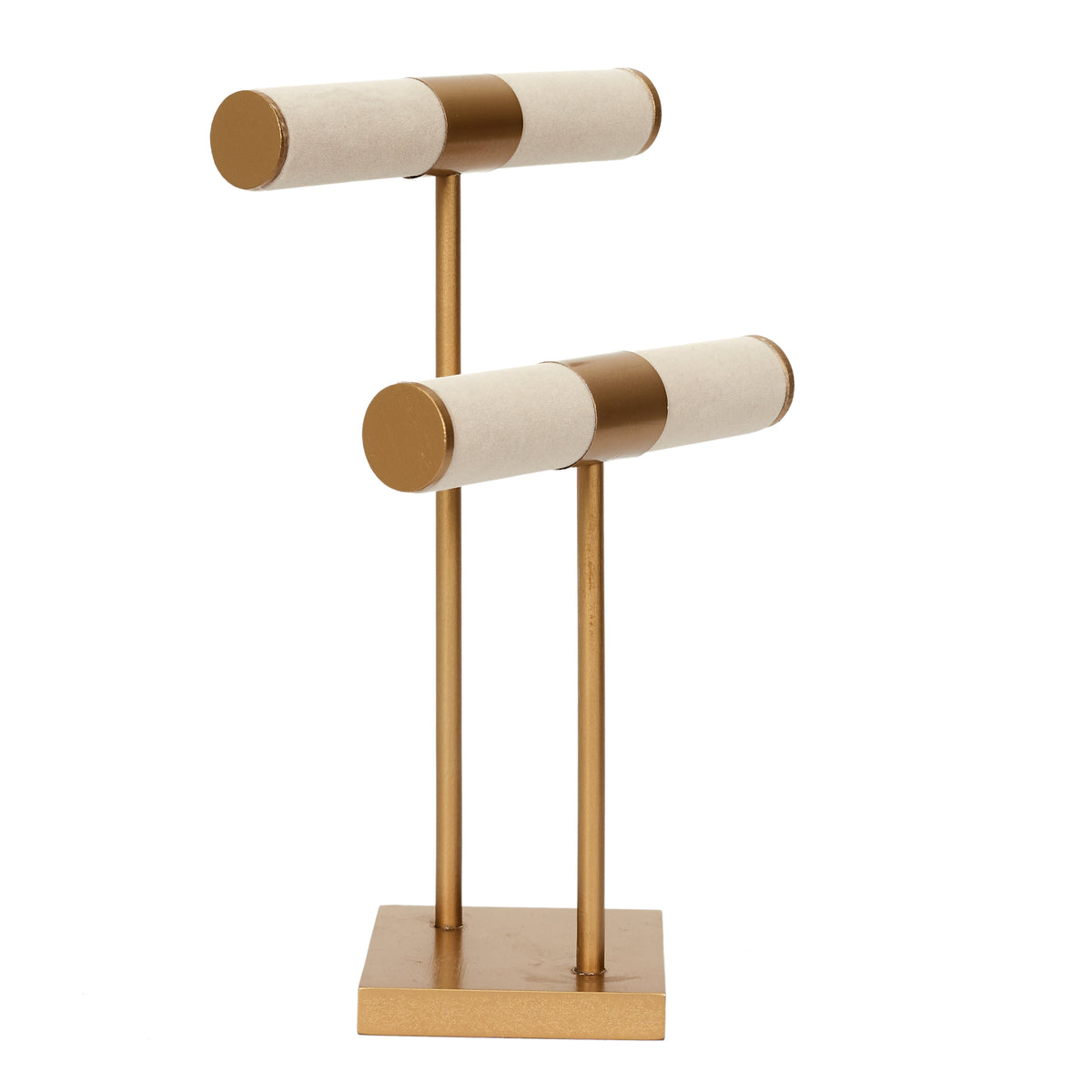Porte Bijoux Double Beige Pied Dore