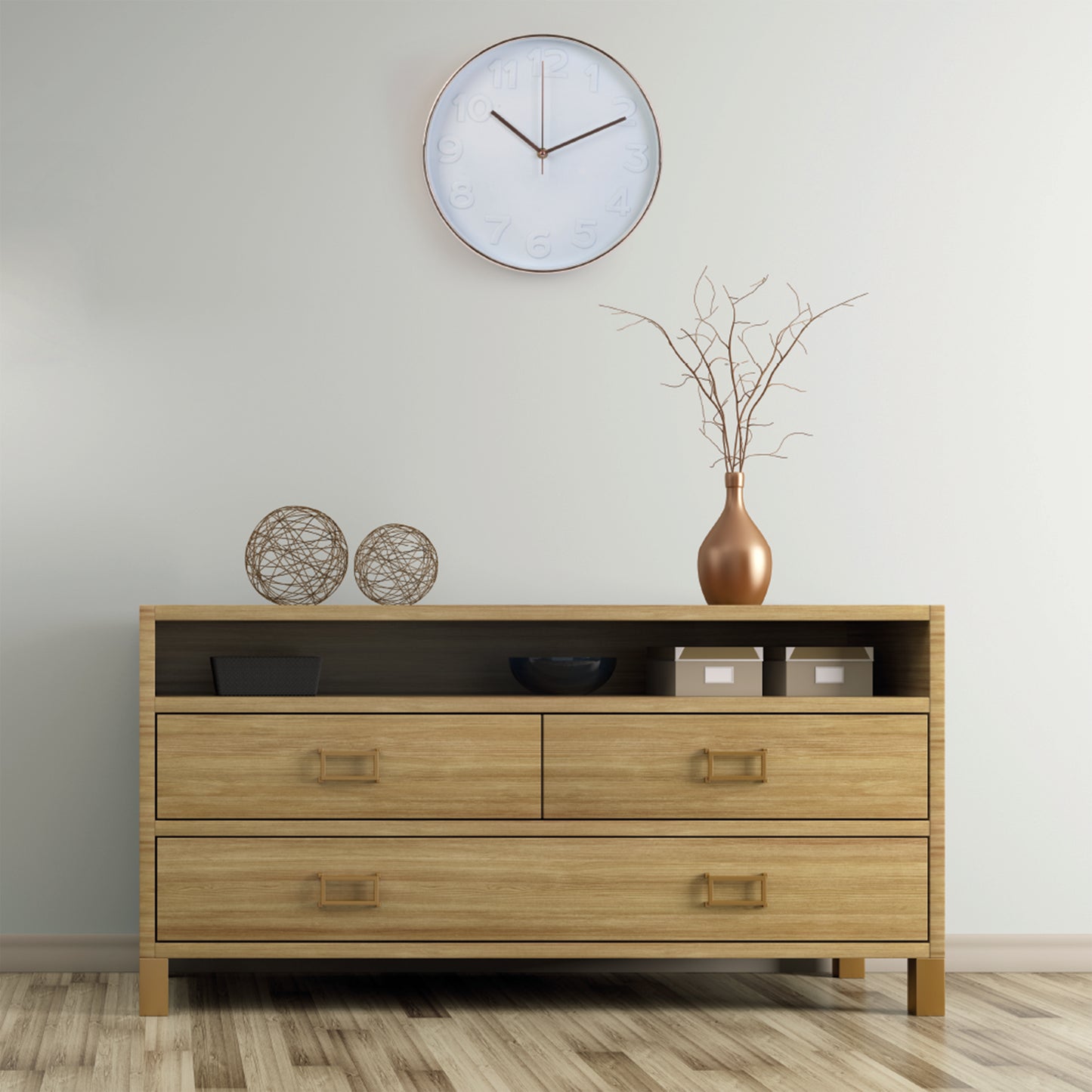 Horloge Ronde 30.5Cm Blanche Cuivree