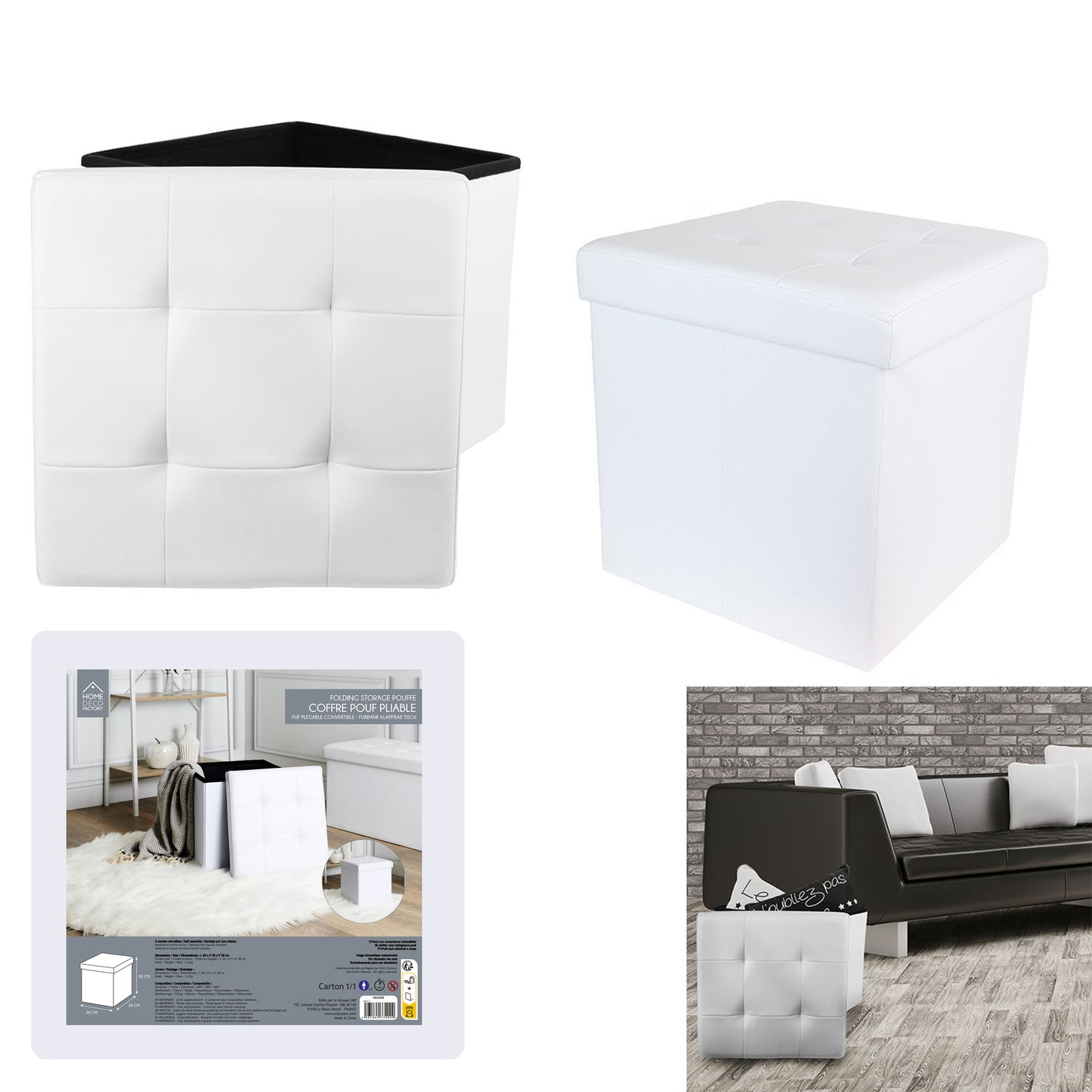 Coffre Pouf Pliable Pu Blanc