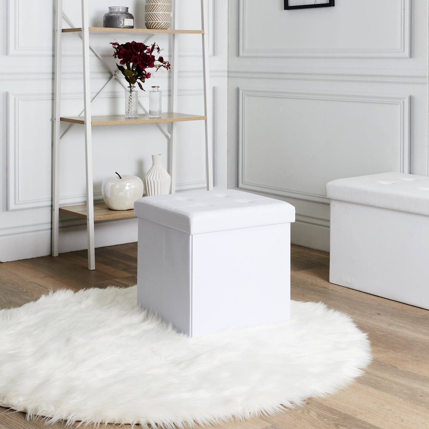 Coffre Pouf Pliable Pu Blanc