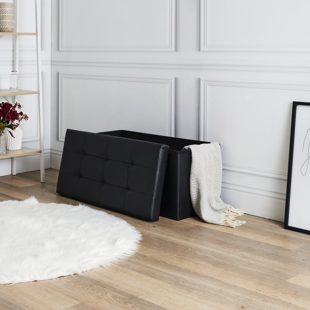 Coffre Banc Pliable Pu Noir