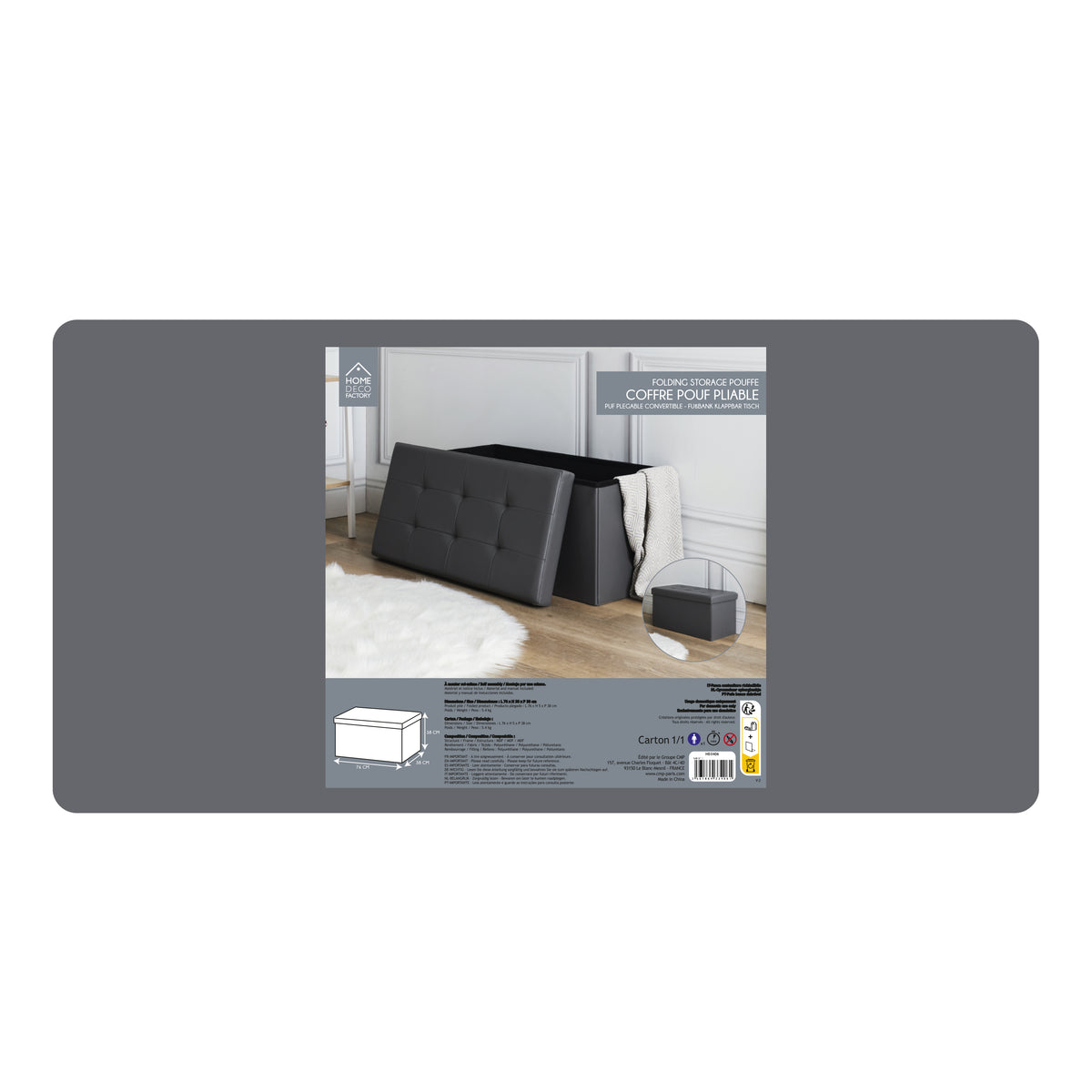 Coffre Banc Pliable Pu Gris