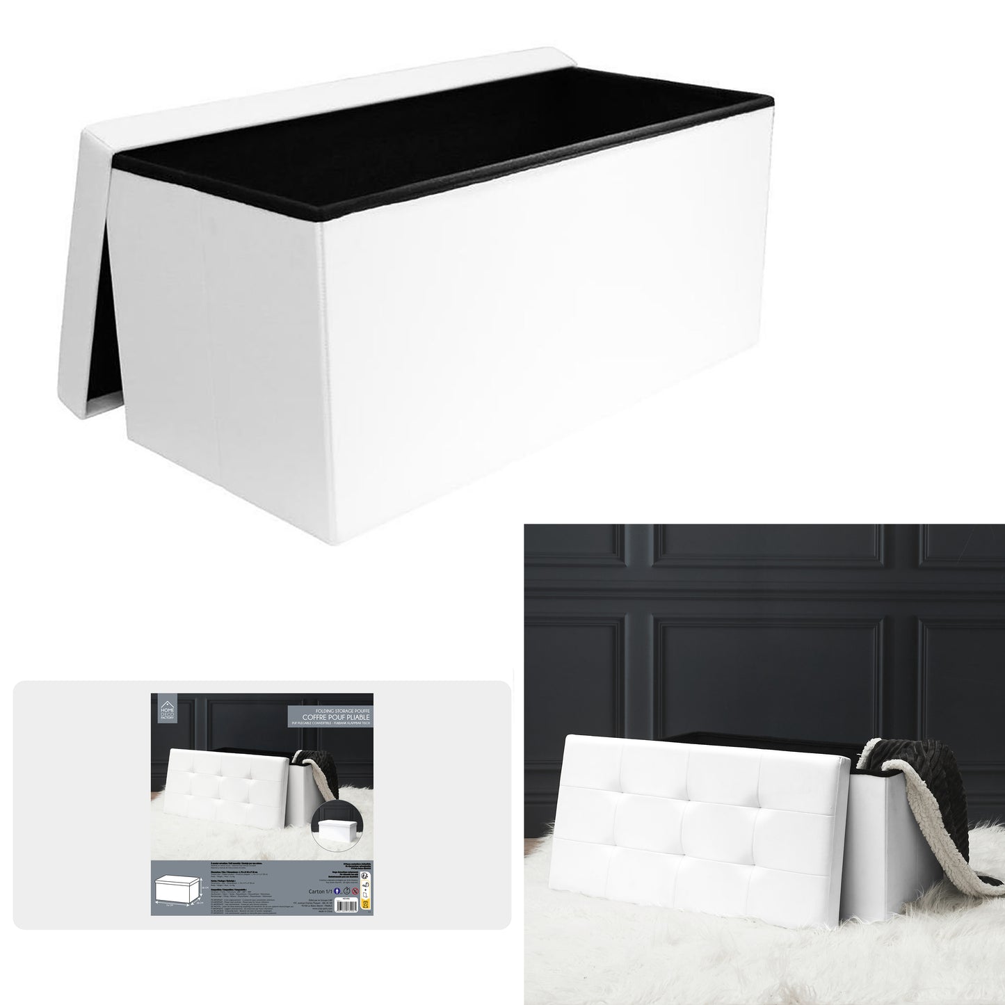 Coffre Banc Pliable Pu Blanc