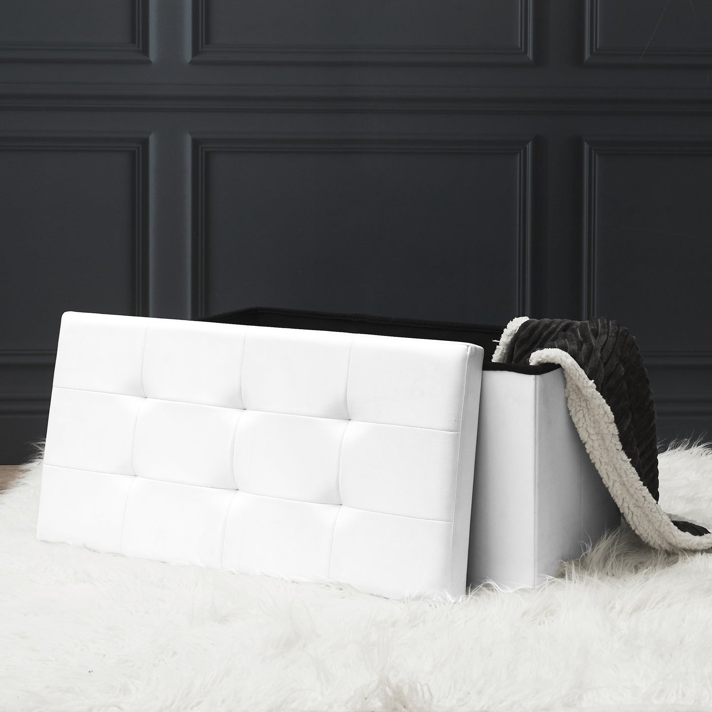 Coffre Banc Pliable Pu Blanc
