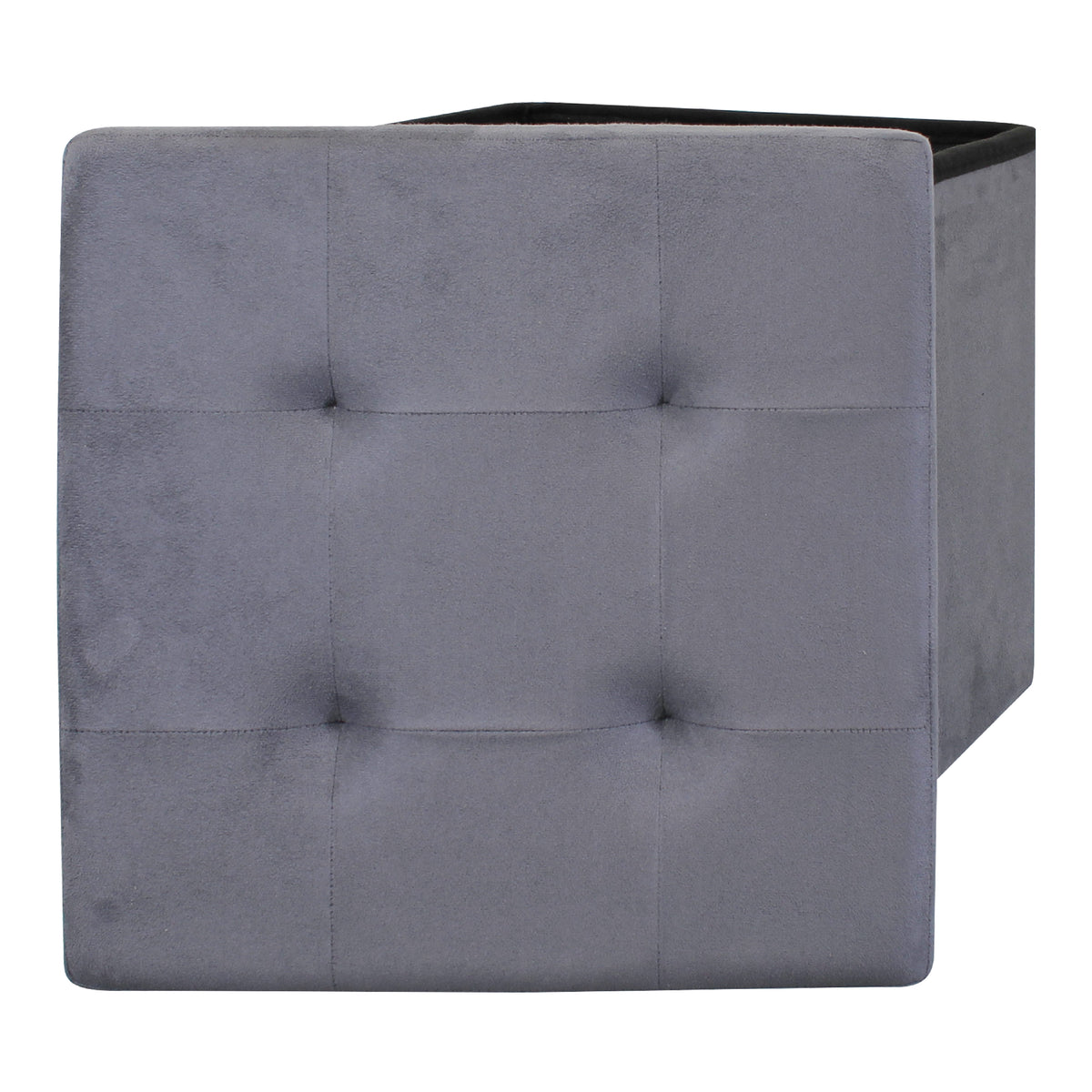 Coffre Pouf Pliable Suedine Gris Fonce