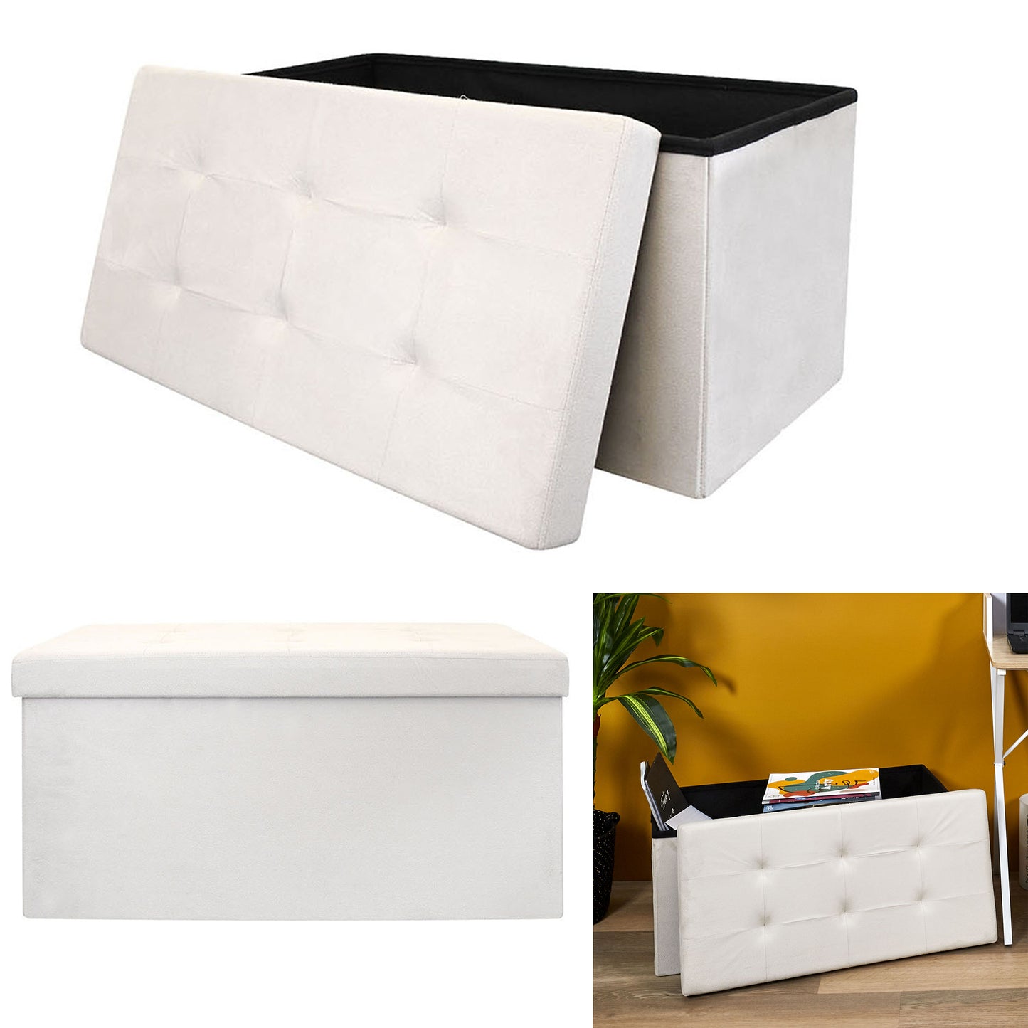 Coffre Banc Pliable Suedine Beige