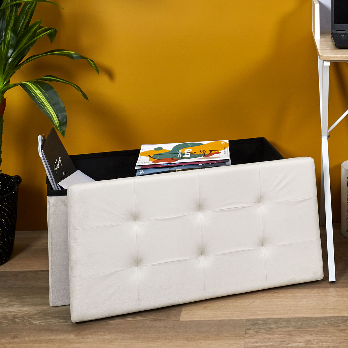 Coffre Banc Pliable Suedine Beige