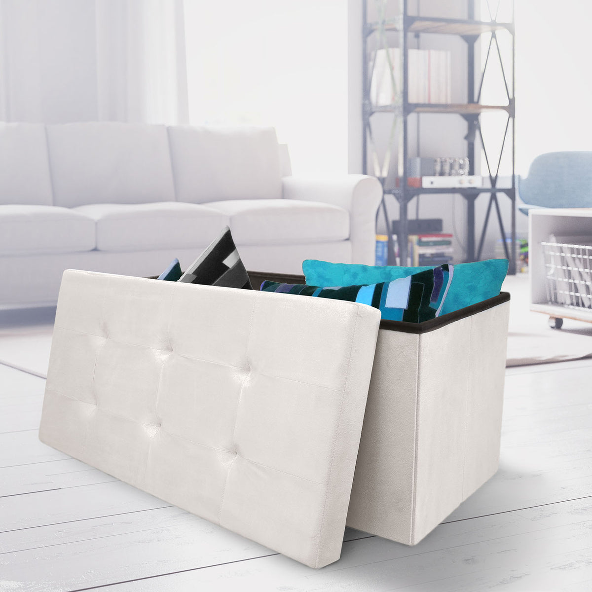 Coffre Banc Pliable Suedine Beige