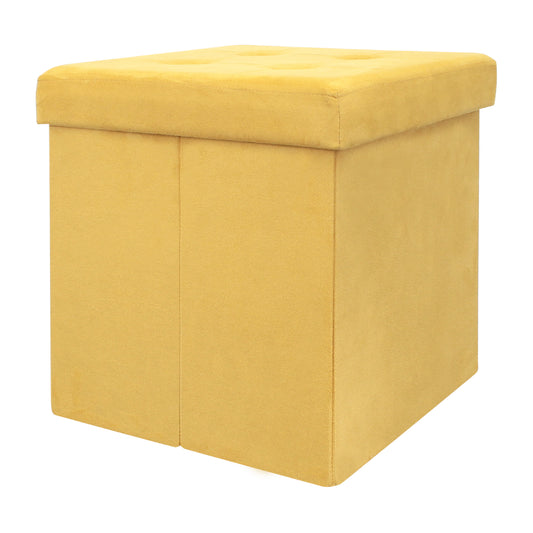 Coffre Pouf Pliable Suedine Jaune