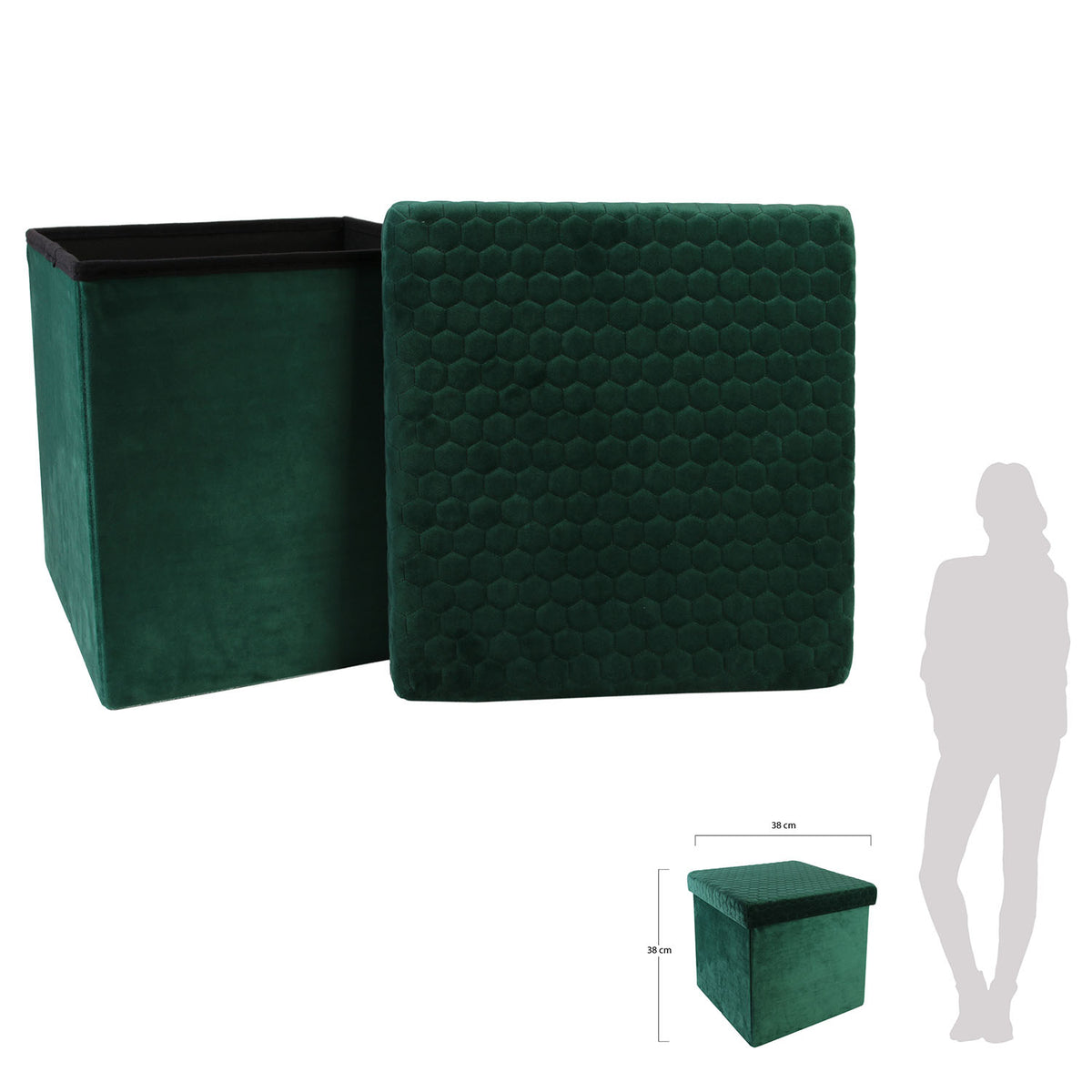 Coffre Pouf Pliable Velours Vert