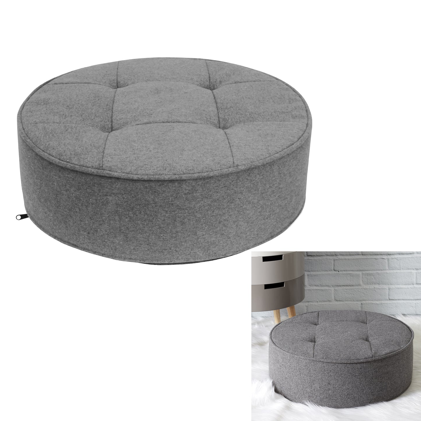 Pouf Rond Gris Fonce 50Cm