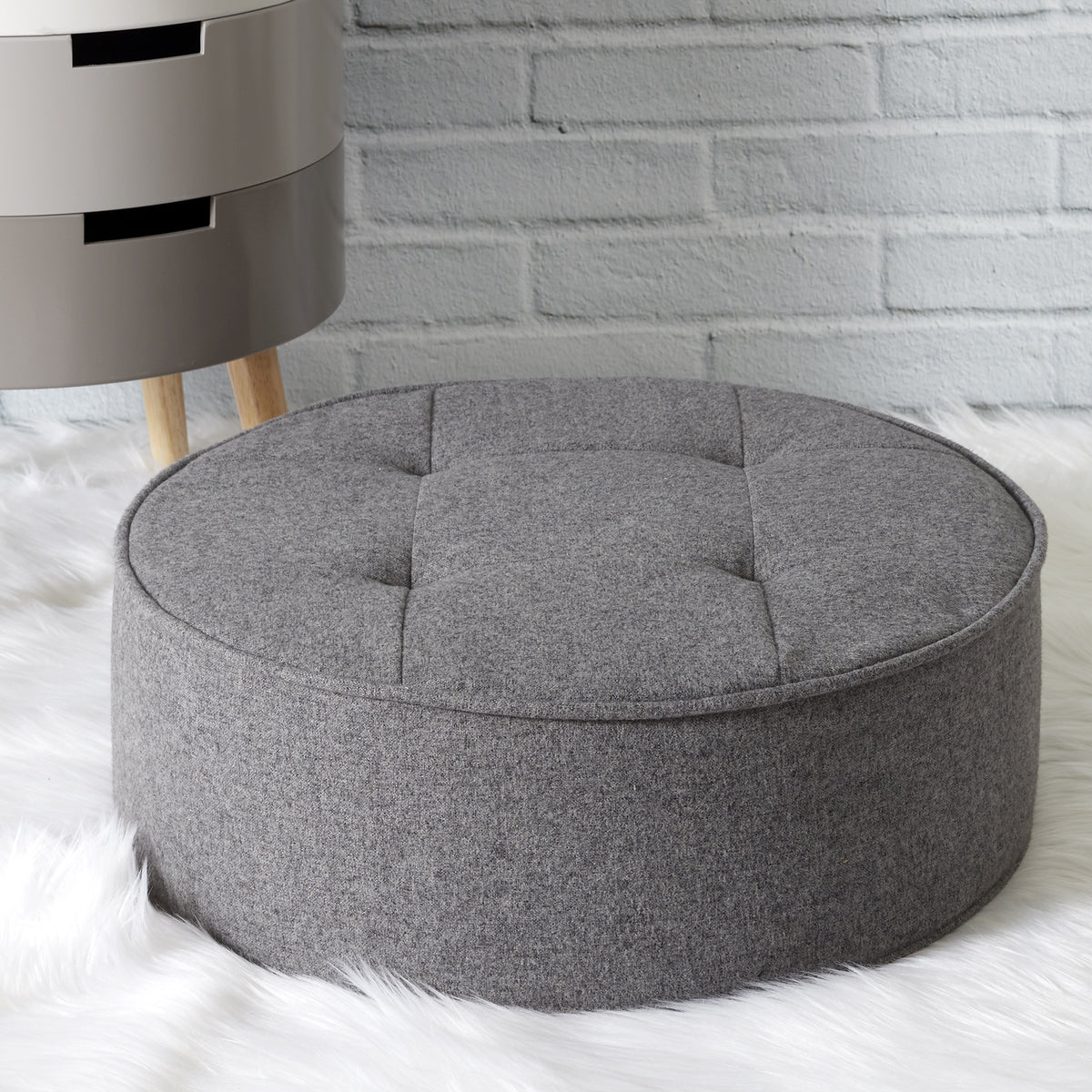 Pouf Rond Gris Fonce 50Cm