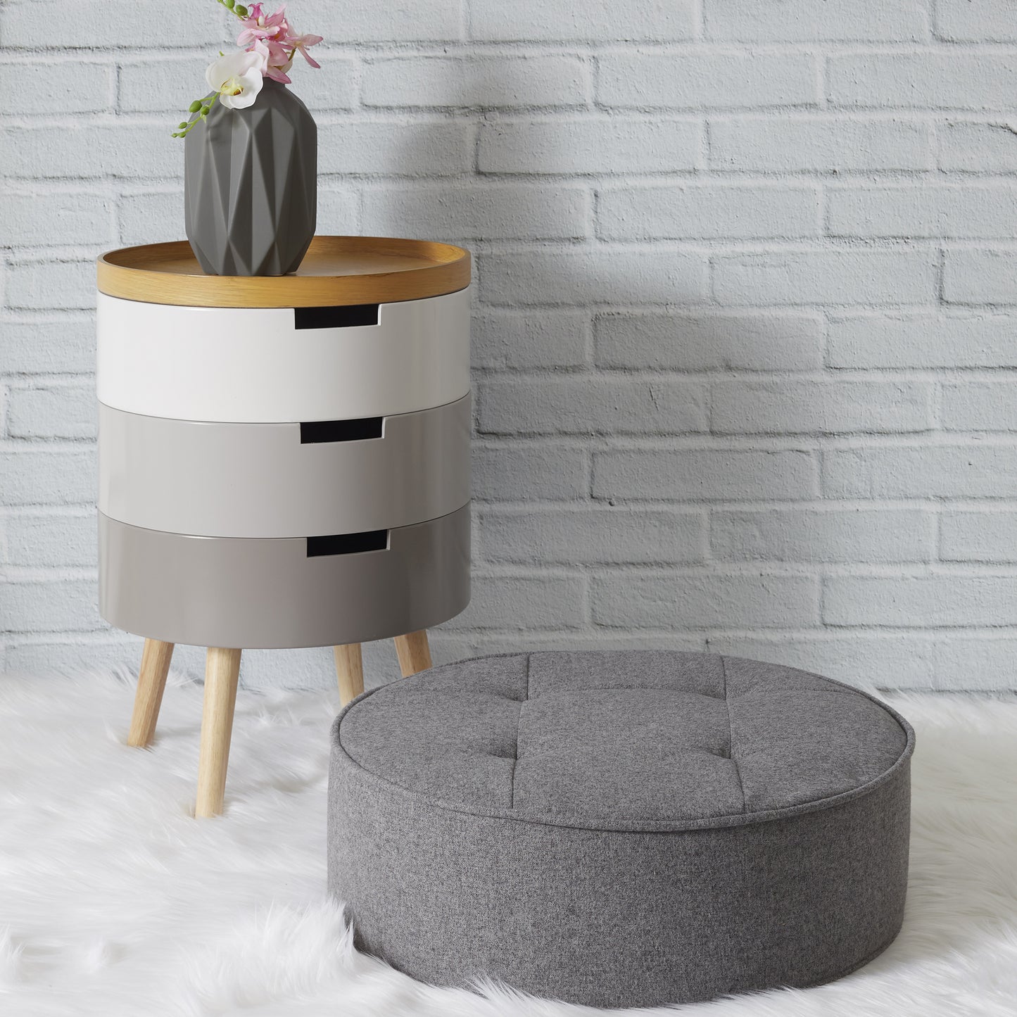 Pouf Rond Gris Fonce 50Cm