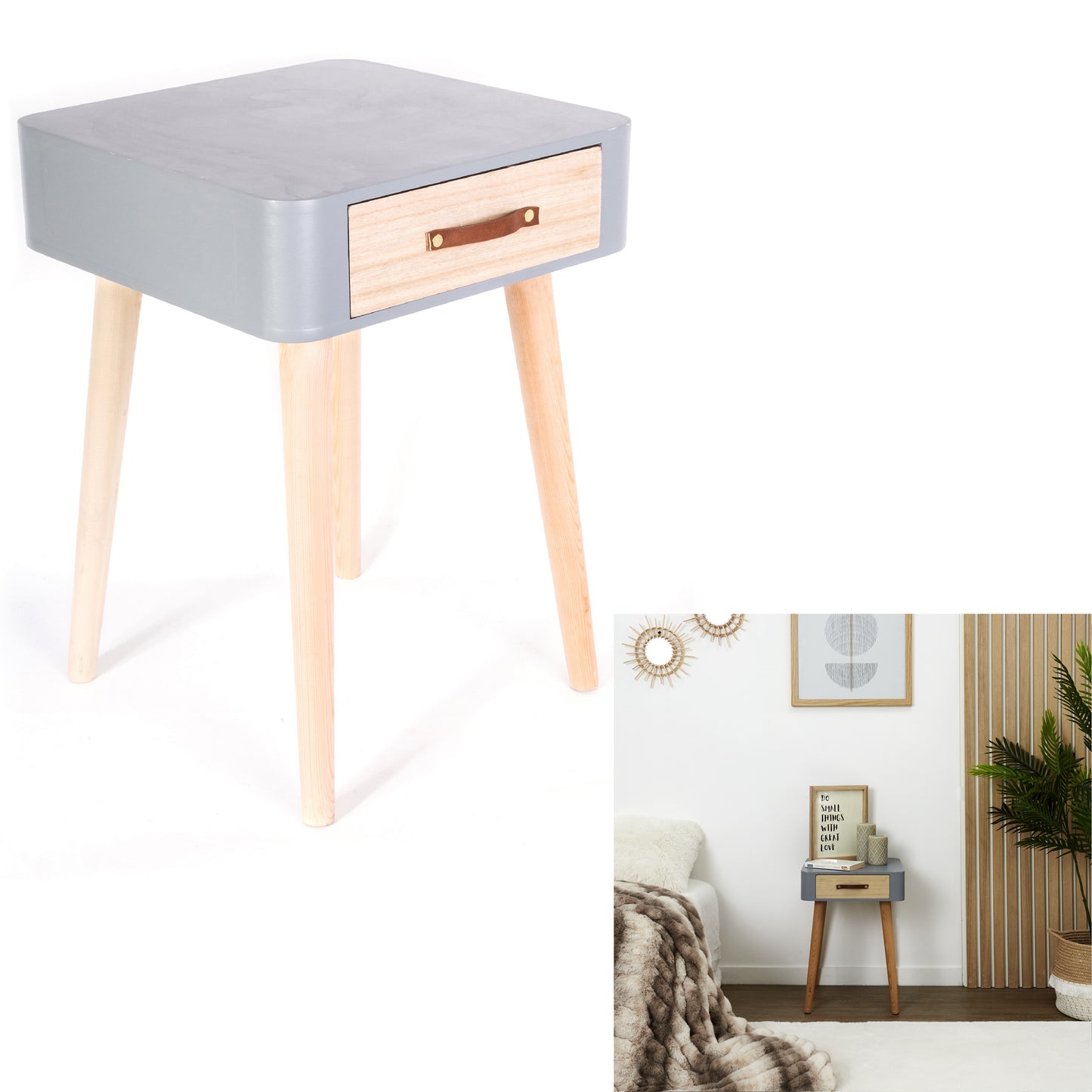 Chevet Gris 1 Tiroir En Bois