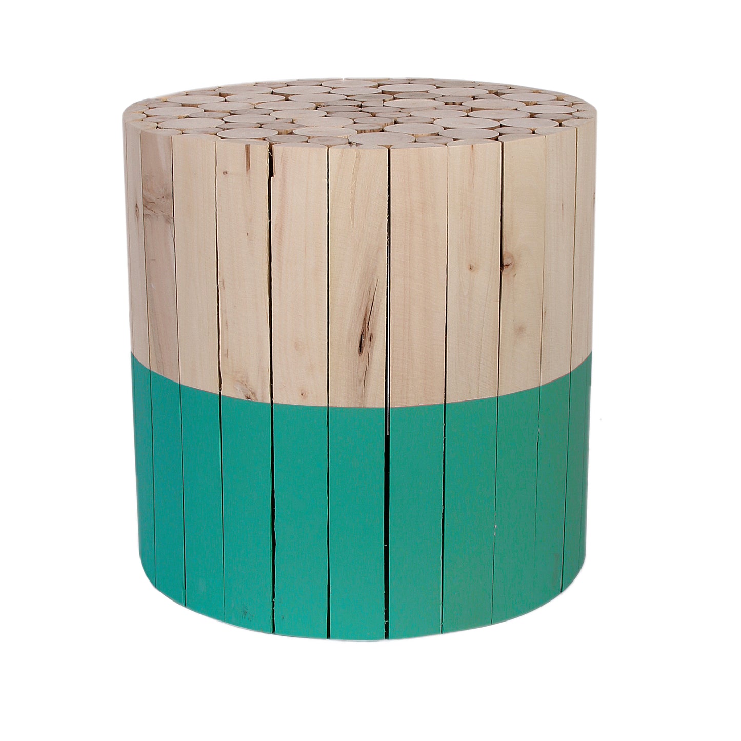 Tabouret Bicolore Rond Bois Brut Et Vert
