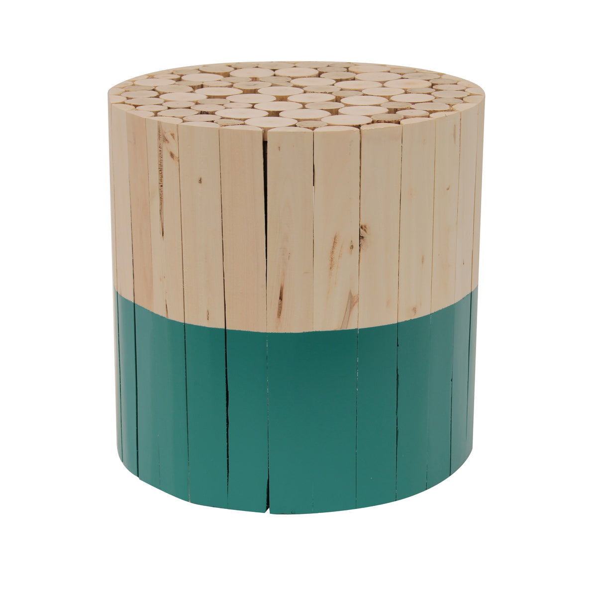 Tabouret Bicolore Rond Bois Brut Et Vert