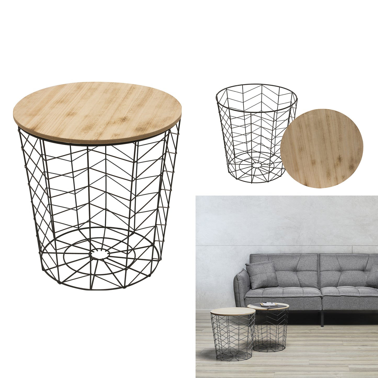 Table Filaire Bois Et Metal Noir Motif Chevron