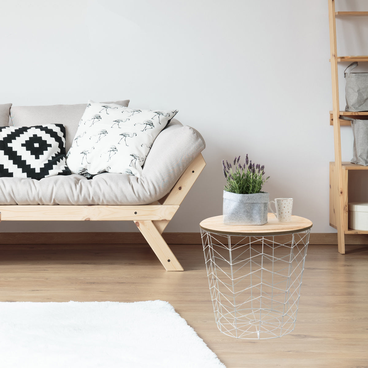 Table Filaire Bois Et Metal Blanc Motif Chevron