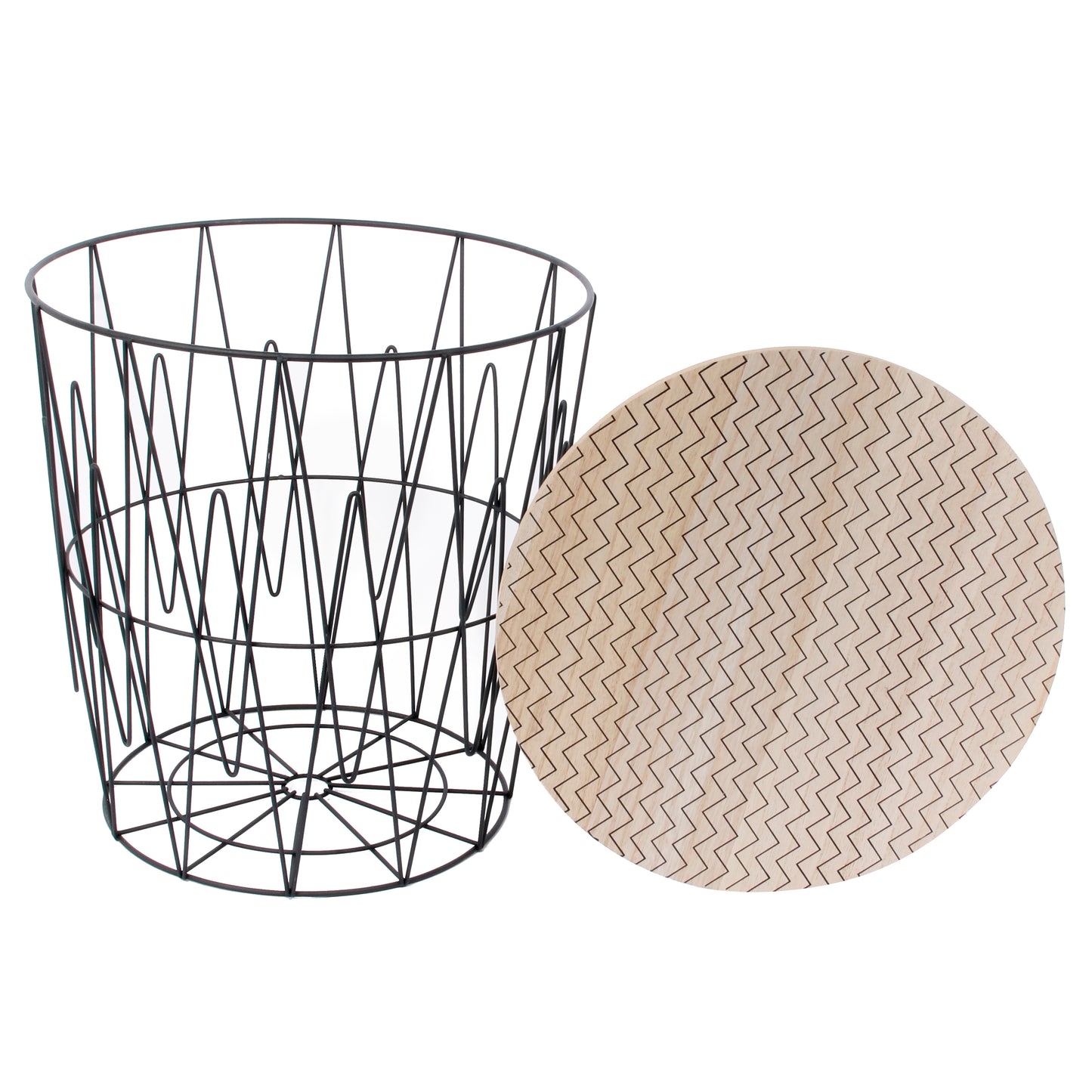 Table Filaire Plateau Bois Motif Zigzag