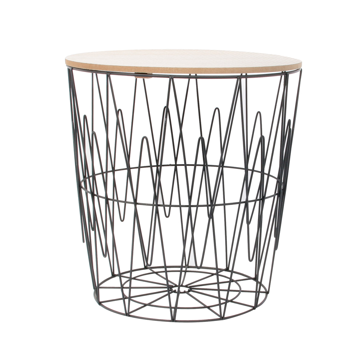 Table Filaire Plateau Bois Motif Zigzag