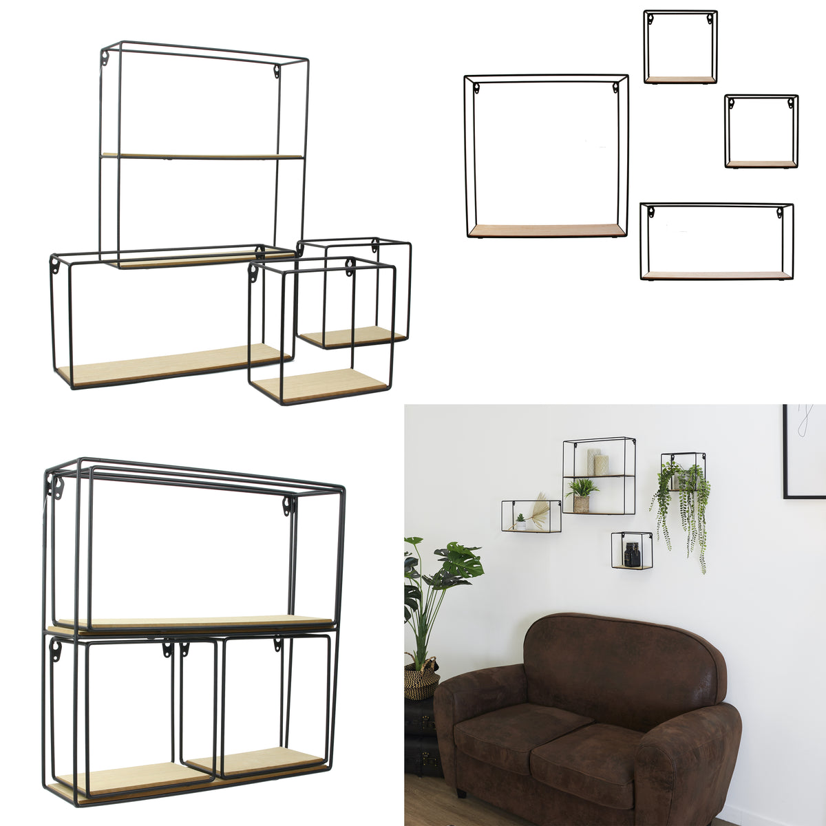 Etagere 4 Pieces Bois Metal 38X38X10Cm