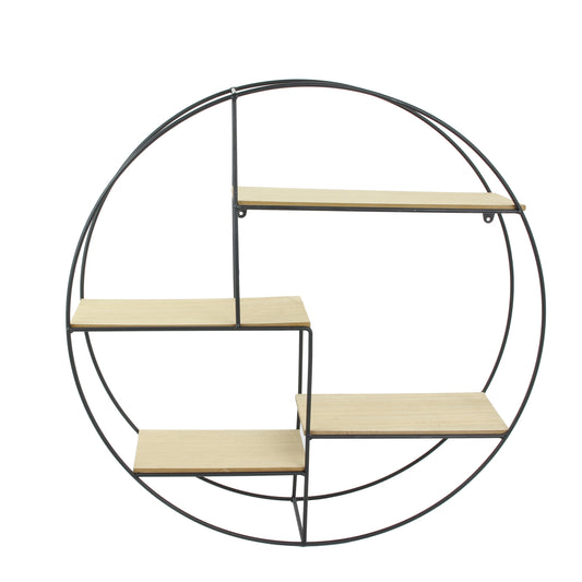 Etagere Bois Metal Rond 50X12X50Cm