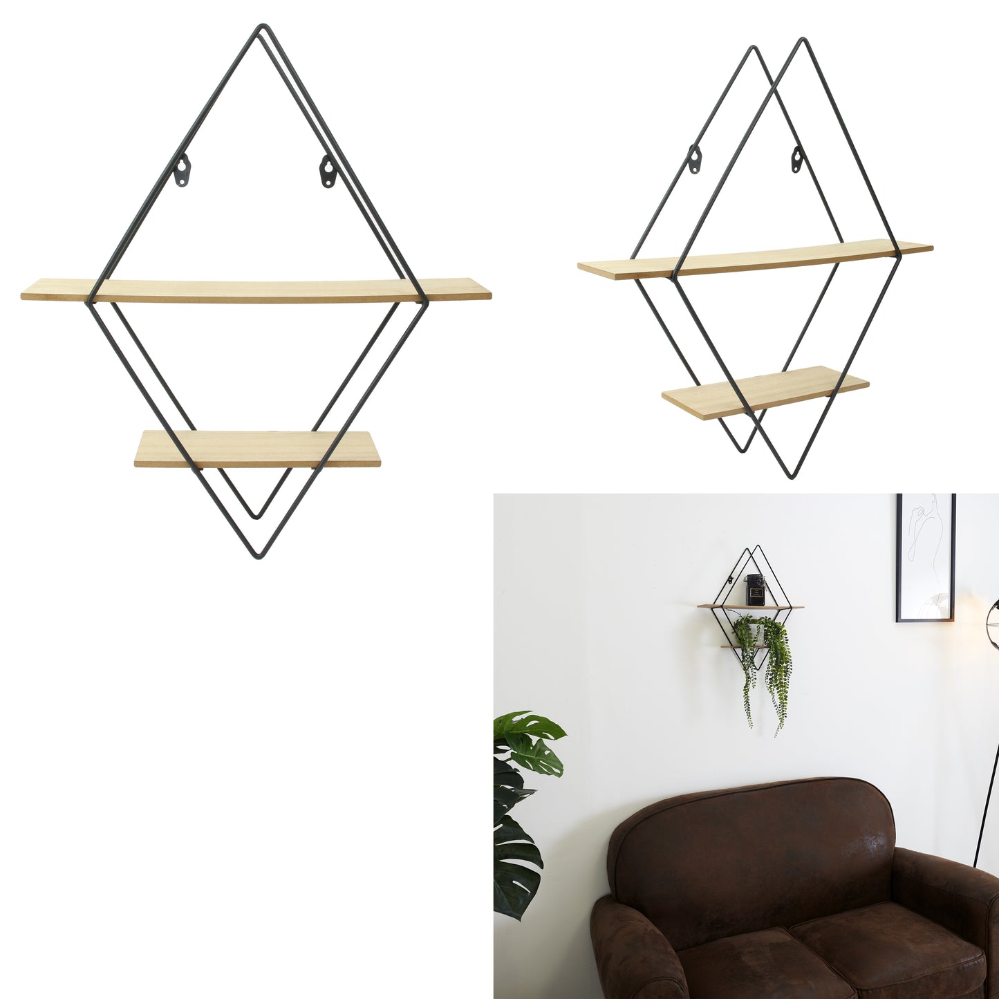 Etagere Bois Metal Losanges 40X10X46Cm